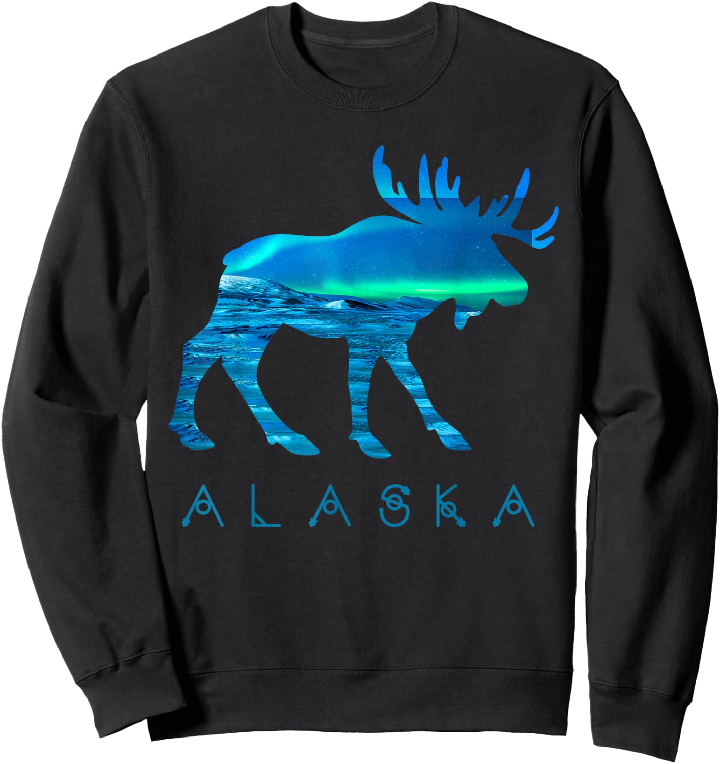 Alaskan Moose with Aurora Borealis Snow Scene T Shirt Sweatshirt - Sweatshirt | Black