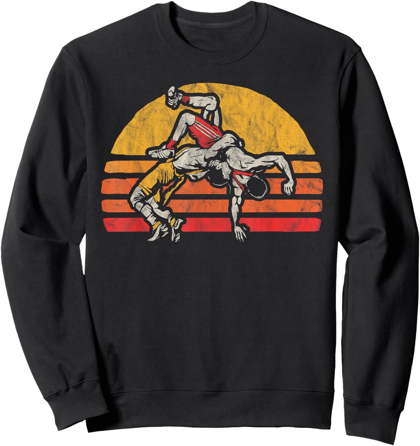 Vintage Wrestling Graphic Two Wrestlers and Sun Sweatshirt - Sweatshirt | Black