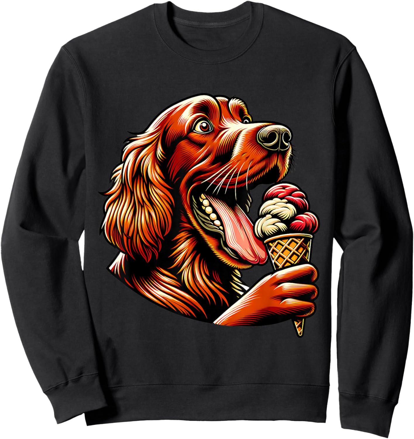 Irish Setter Eating Ice Cream Cone Cute Dog Sweatshirt - Sweatshirt | Black