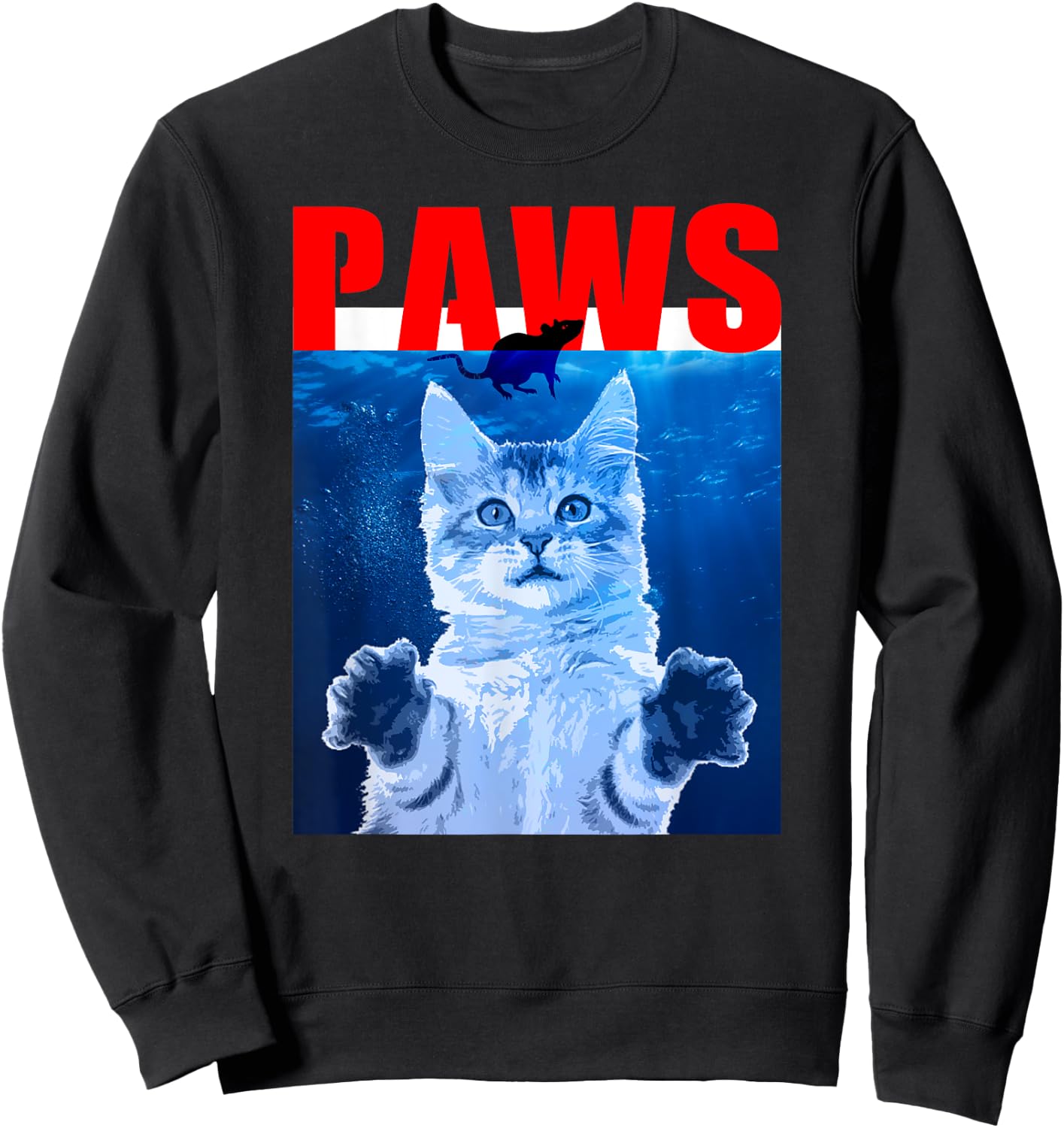 PAWS Funny Cat . Parody For Shark And Cat Lovers Women Kids Sweatshirt - Sweatshirt | Black