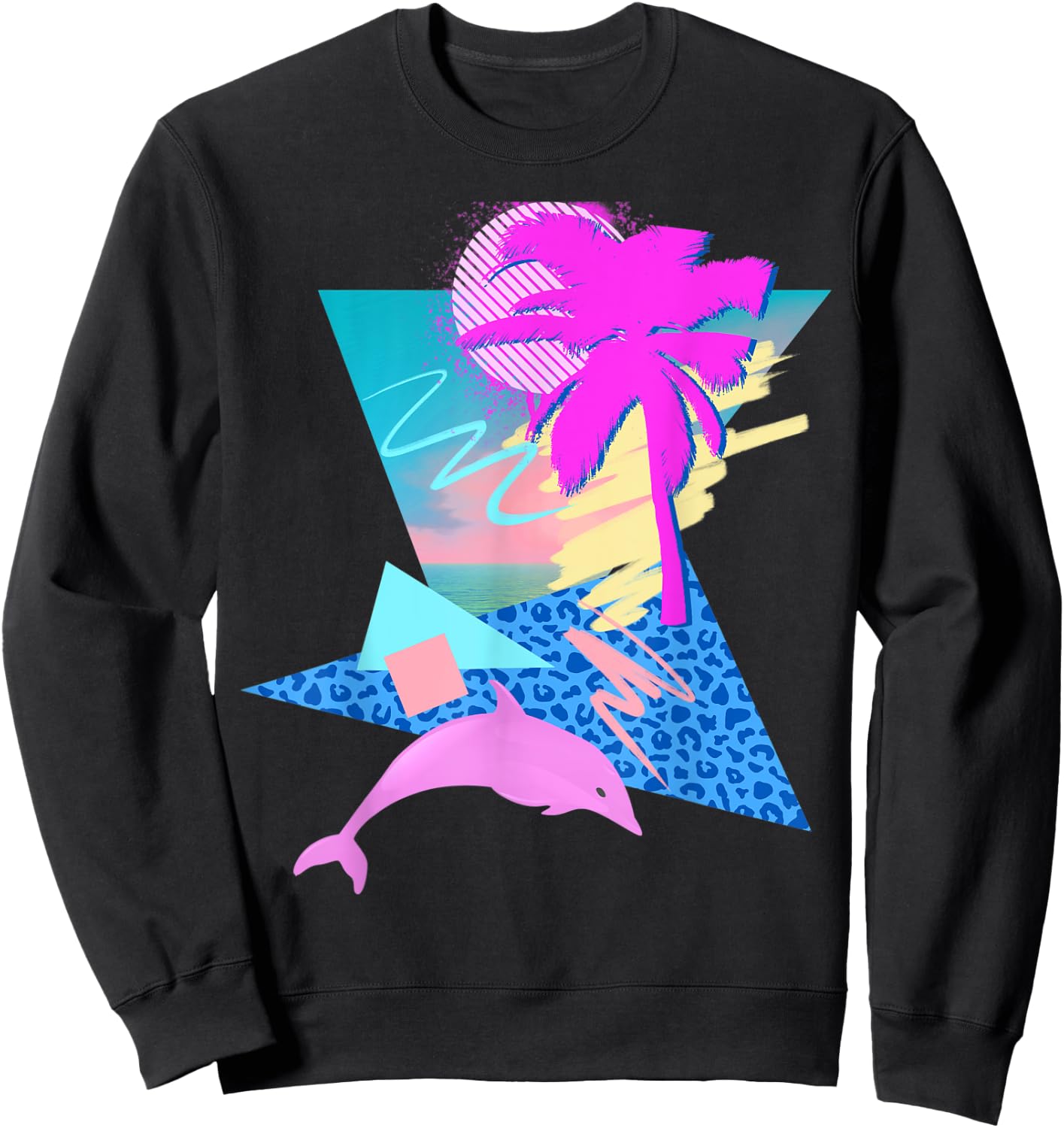 Vaporwave Aesthetic 80s 90s Throwback Retrowave Dolphin Sweatshirt - Sweatshirt | Black