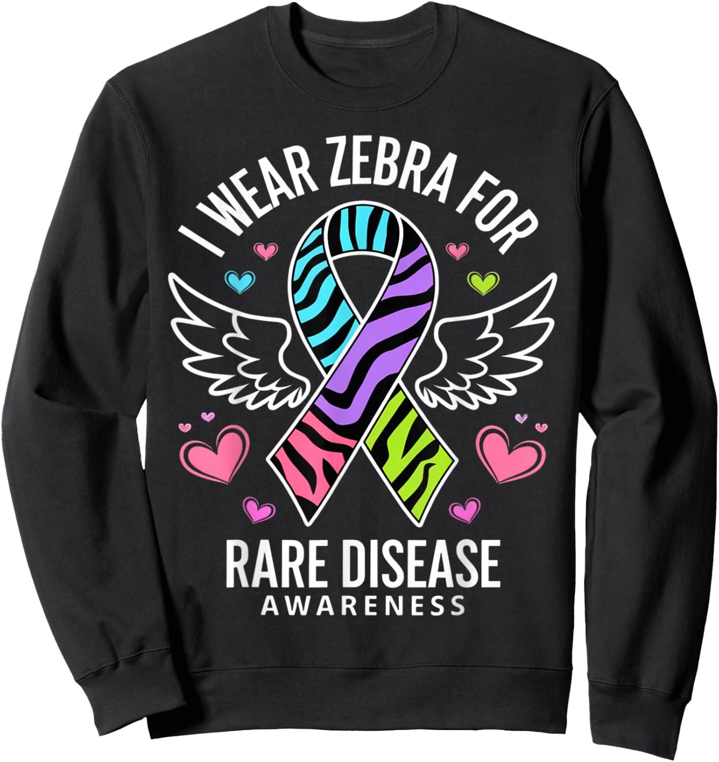 Rare Disease Day 2025 Shirt Zebra Ribbon Awareness Sweatshirt - Sweatshirt | Black