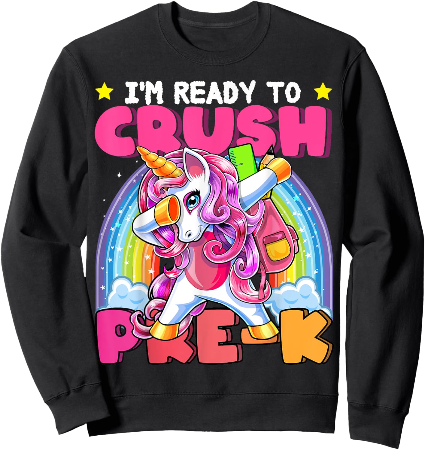 Crush Pre-K Dabbing Unicorn Back to School Girls Gift Sweatshirt - Sweatshirt | Black