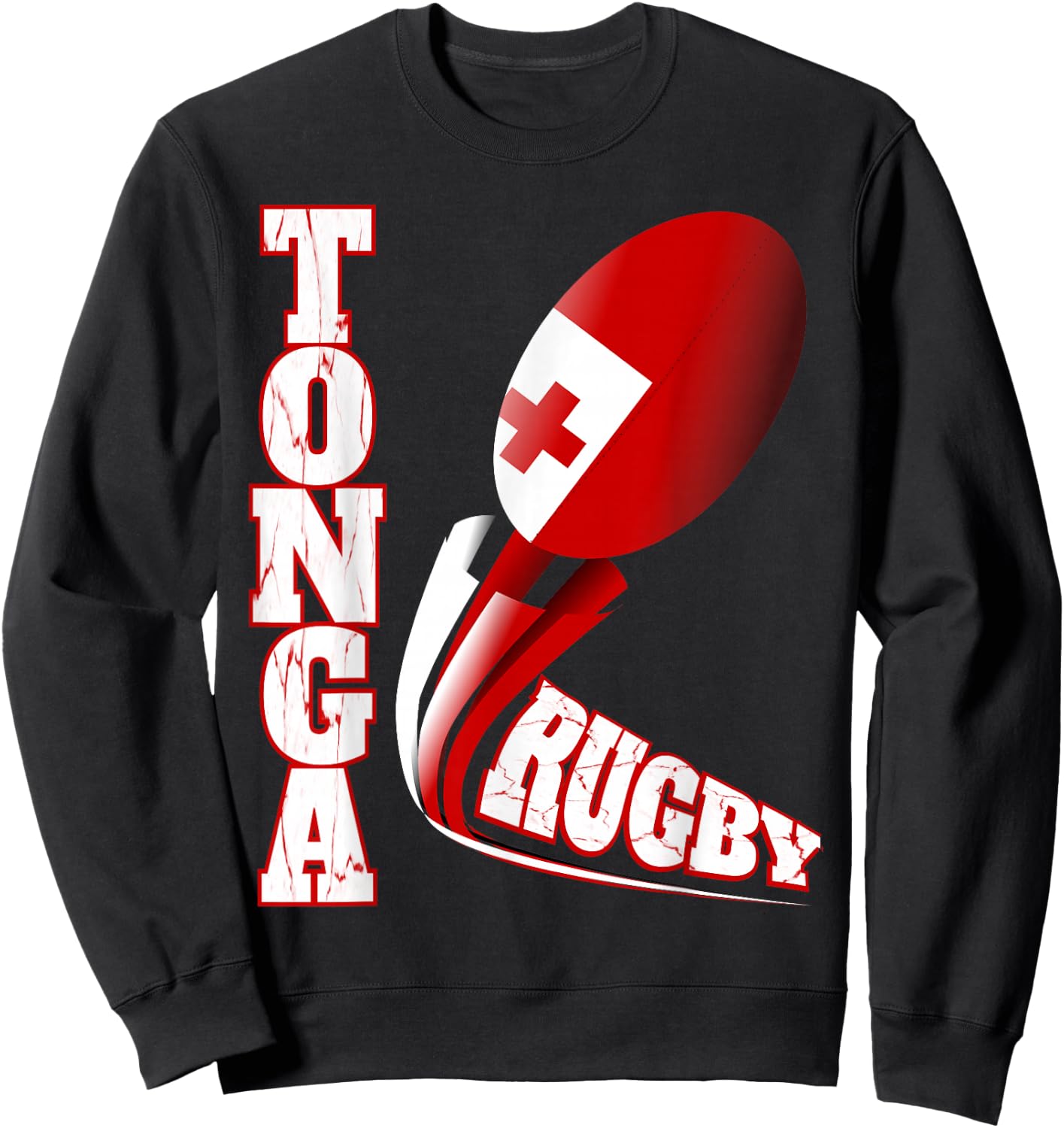 Tonga Rugby Fan Distressed Marbled Text Graphic Sweatshirt - Sweatshirt | Black