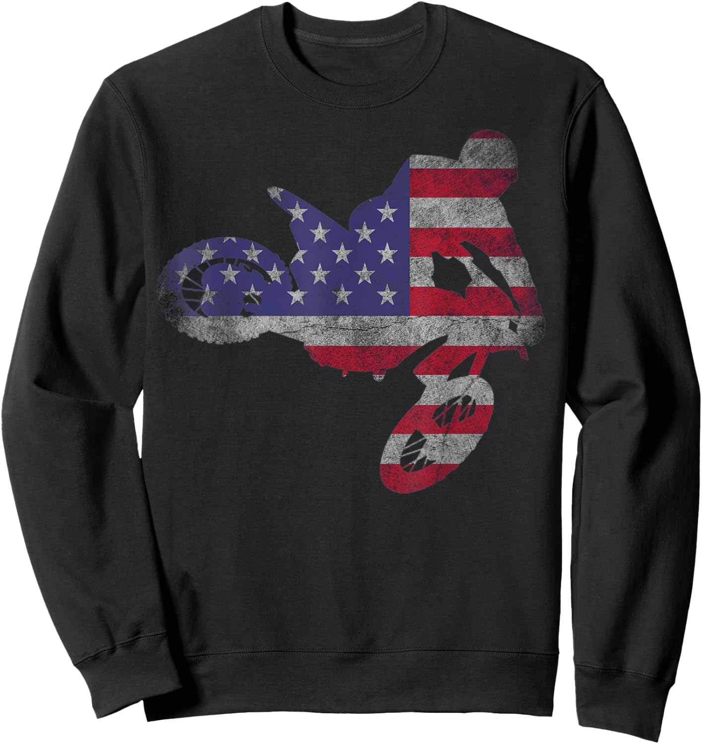 Dirt Bike American Flag | Motocross Enduro Shirt Women Girls Kids Men Sweatshirt - Sweatshirt | Black