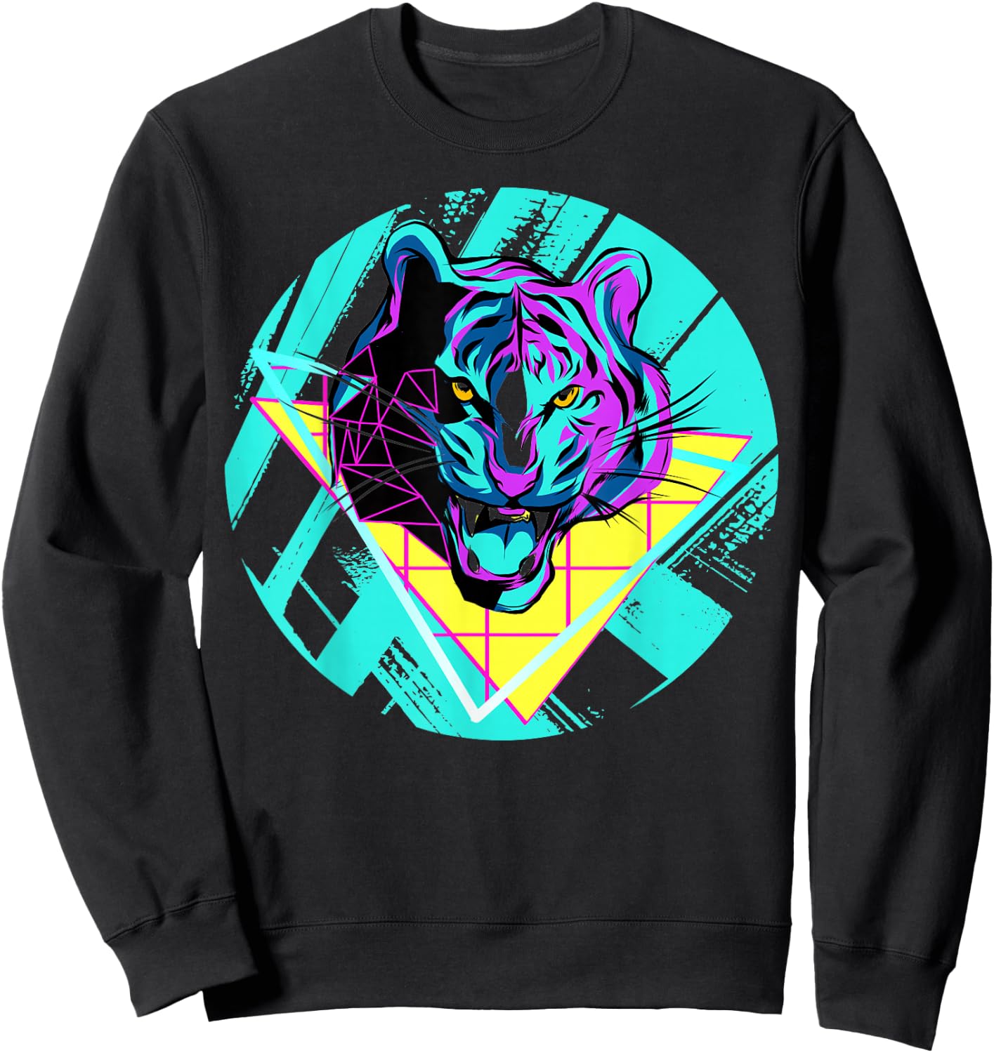 80's Wild Tiger Colorful Party Sweatshirt - Sweatshirt | Black