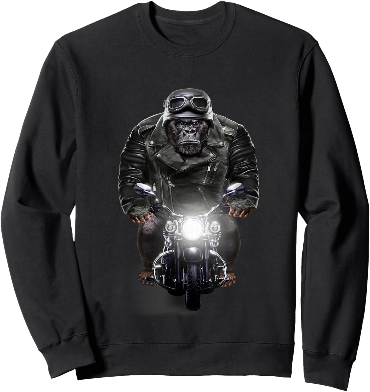 Biker Gorilla in Leather Jacket Ride Motorcycle Sweatshirt - Sweatshirt | Black