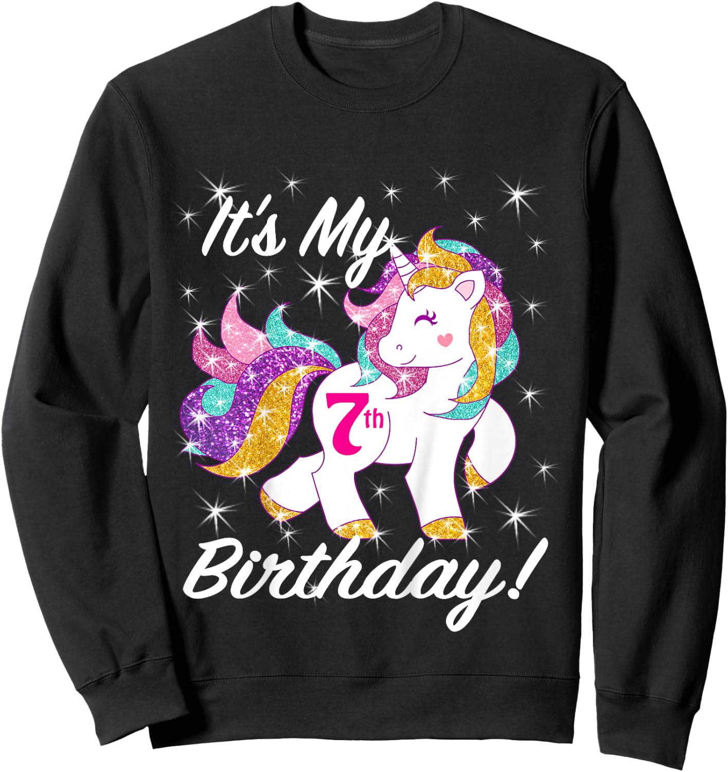 It's My 7th (7 Year Old) Birthday Shirt Girl Unicorn Outfit Sweatshirt - Sweatshirt | Black