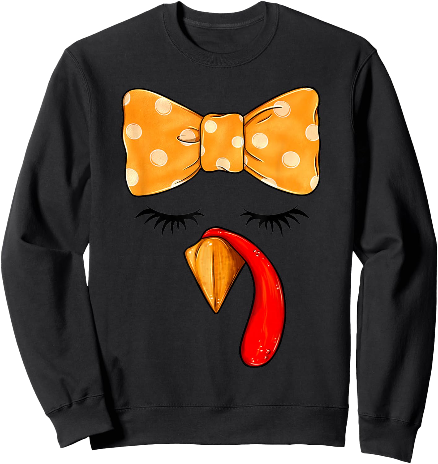 Cute Turkey Face Girl Bow Thanksgiving Costume Turkey Sweatshirt - Sweatshirt | Black