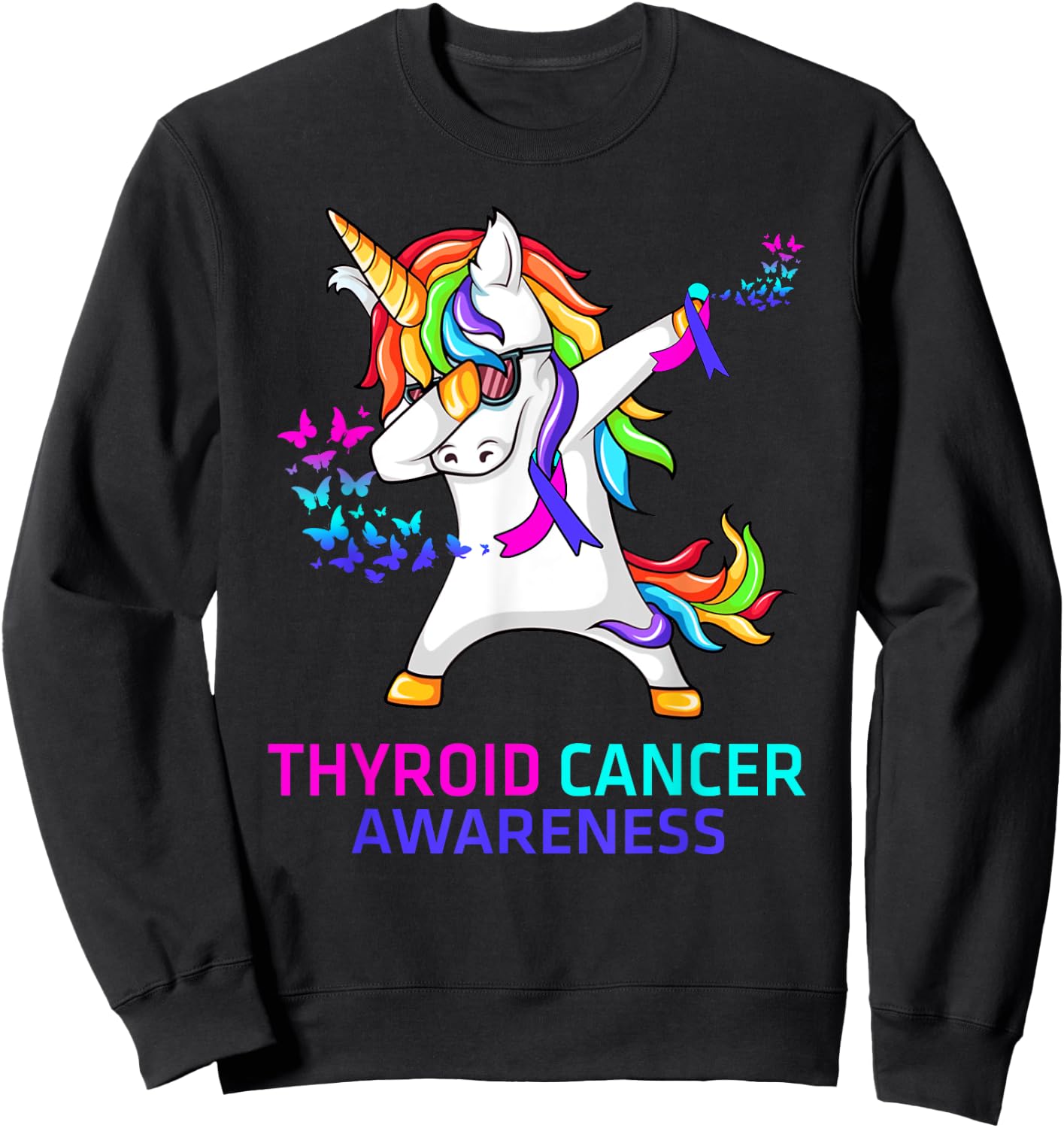 Inspirational Thyroid Cancer Awareness Unicorn Sweatshirt - Sweatshirt | Black