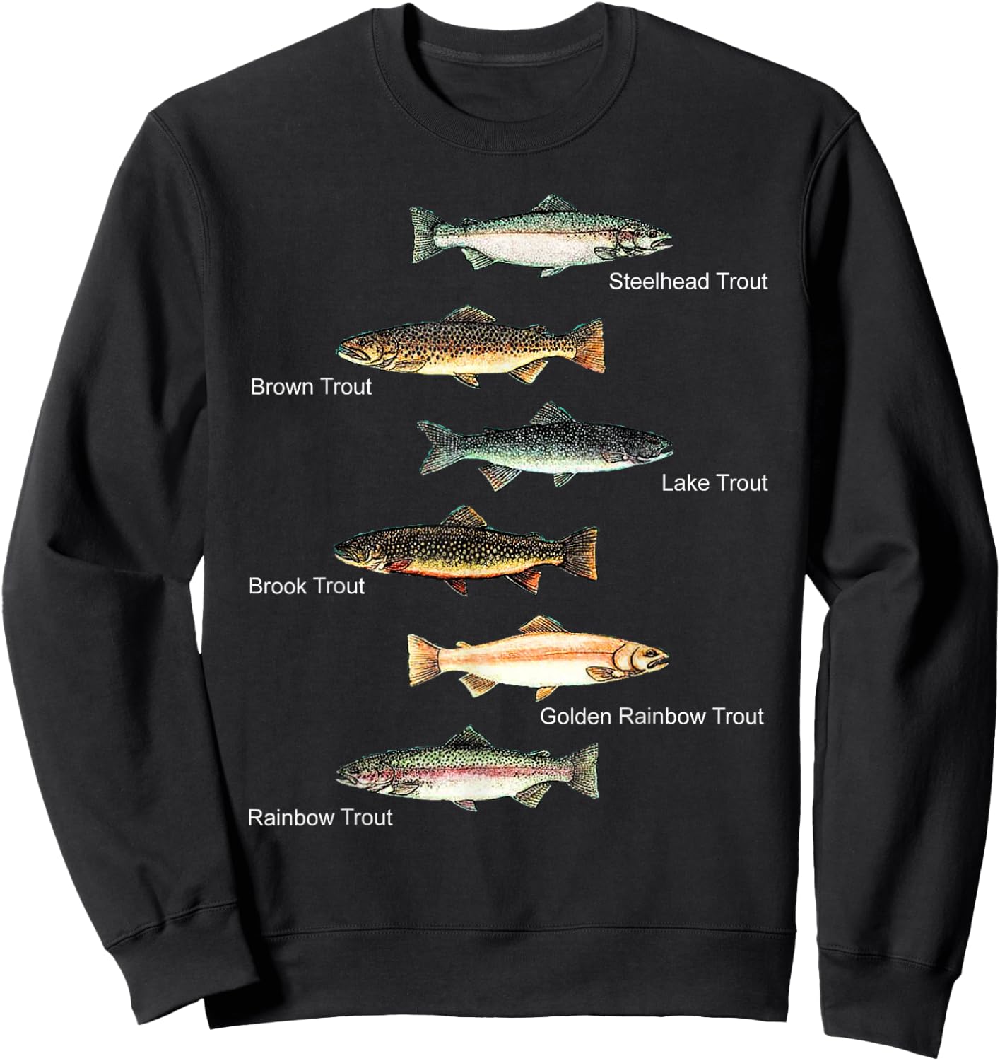 Types of Trout Fish Species Collection Fishing Sweatshirt - Sweatshirt | Black