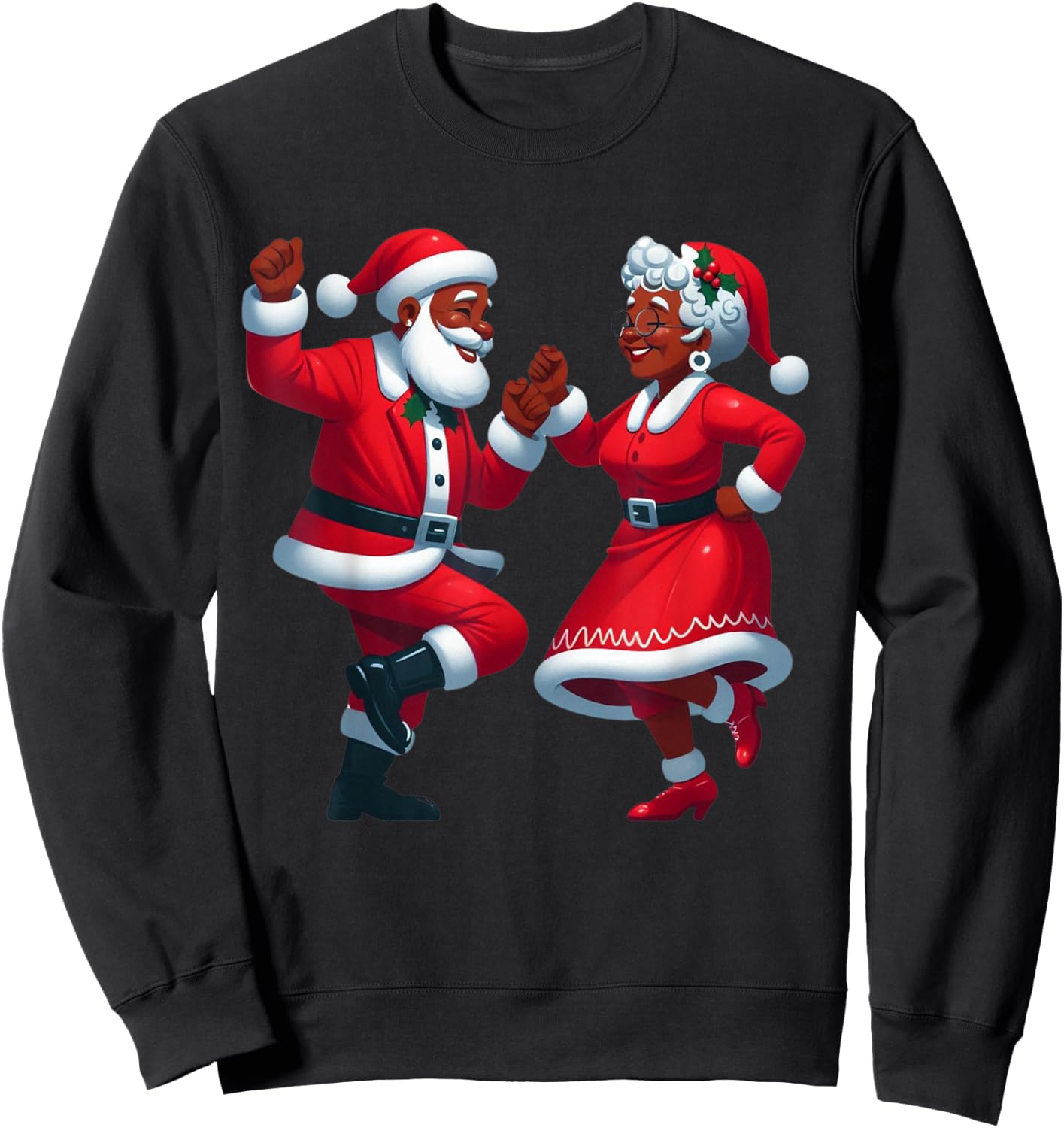 Christmas Dancing Black African American Santa Mrs Claus Sweatshirt - Sweatshirt | Black