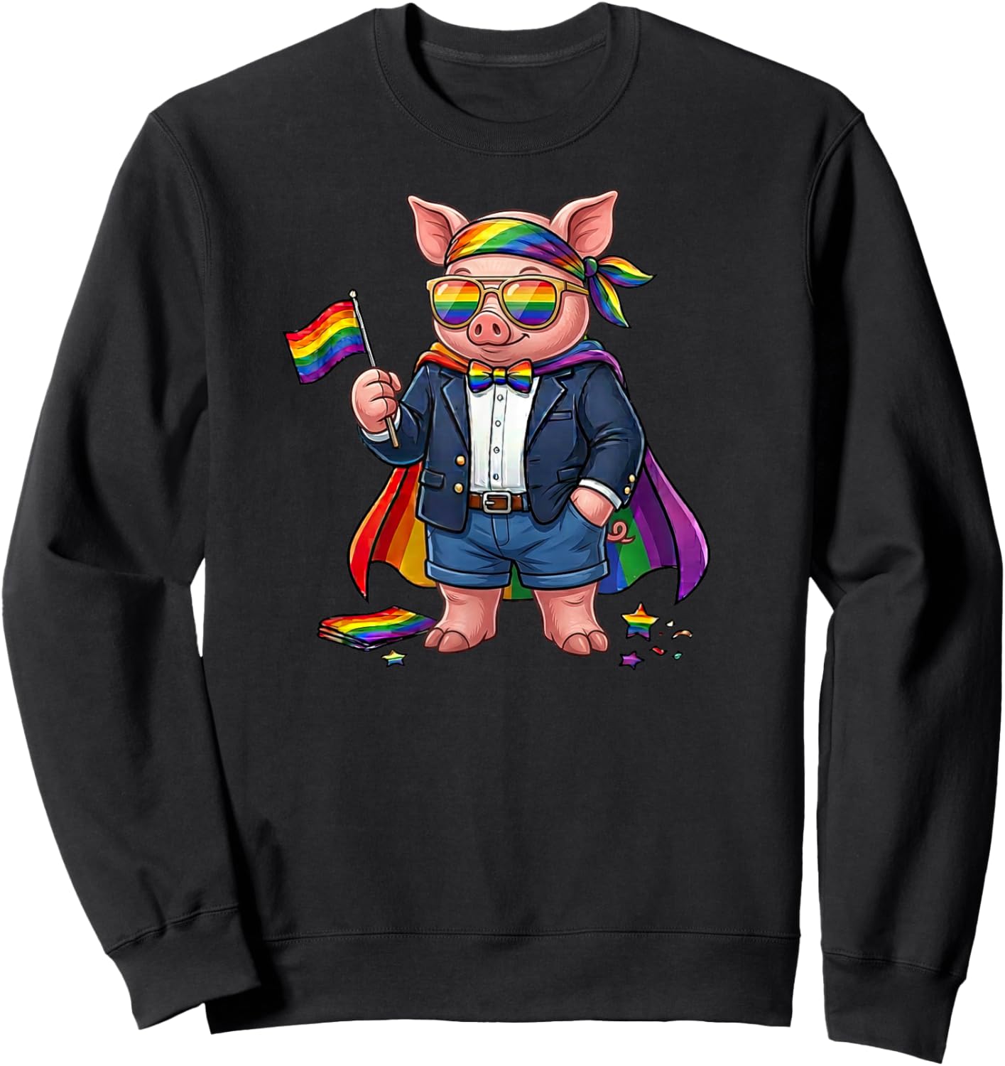 Funny Pig LGBT Rainbow Lesbian Gay Pride Women Men Sweatshirt - Sweatshirt | Black