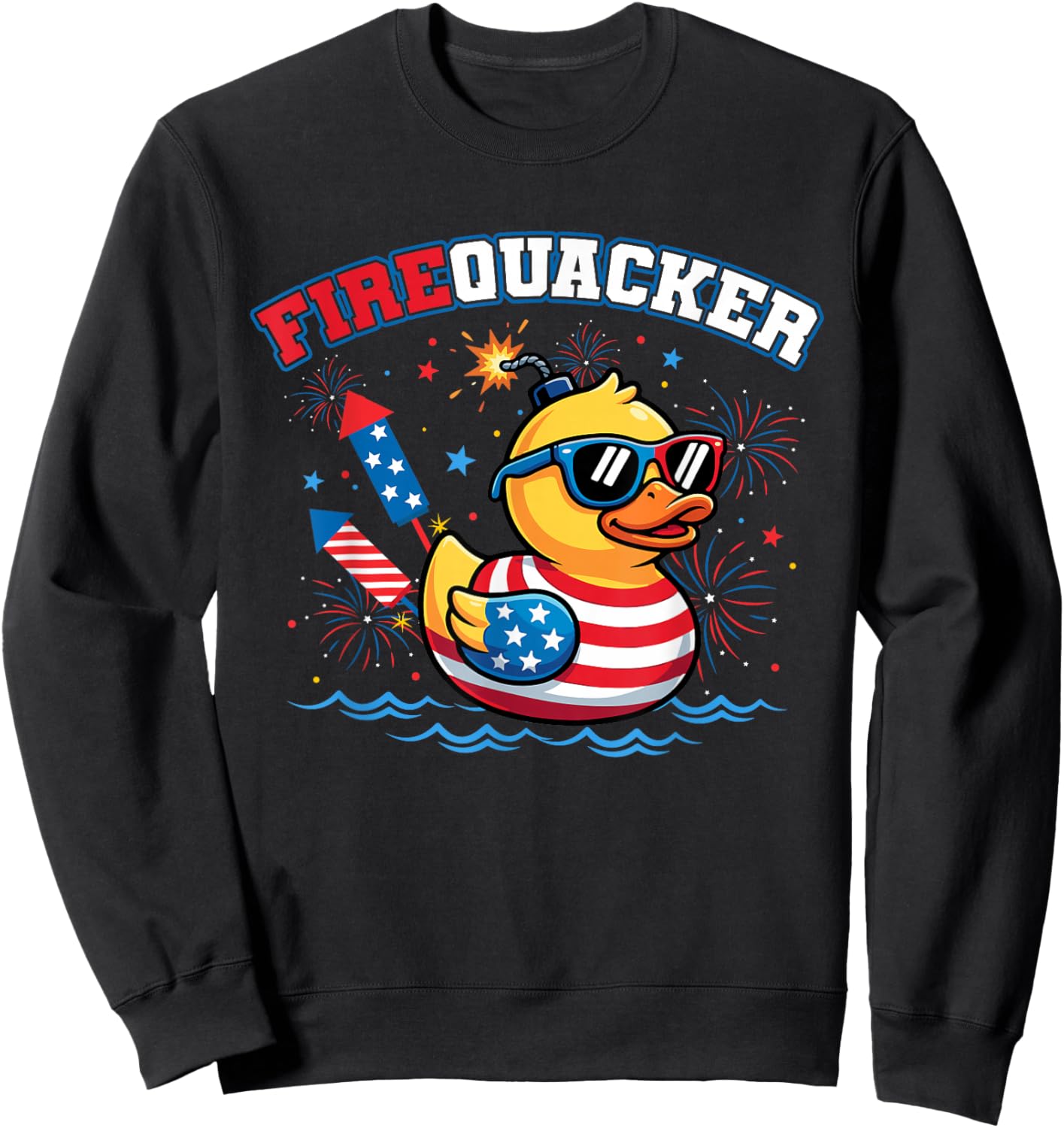 Funny Duck Firequacker Patriotic Fourth of July Men Women Sweatshirt - Sweatshirt | Black