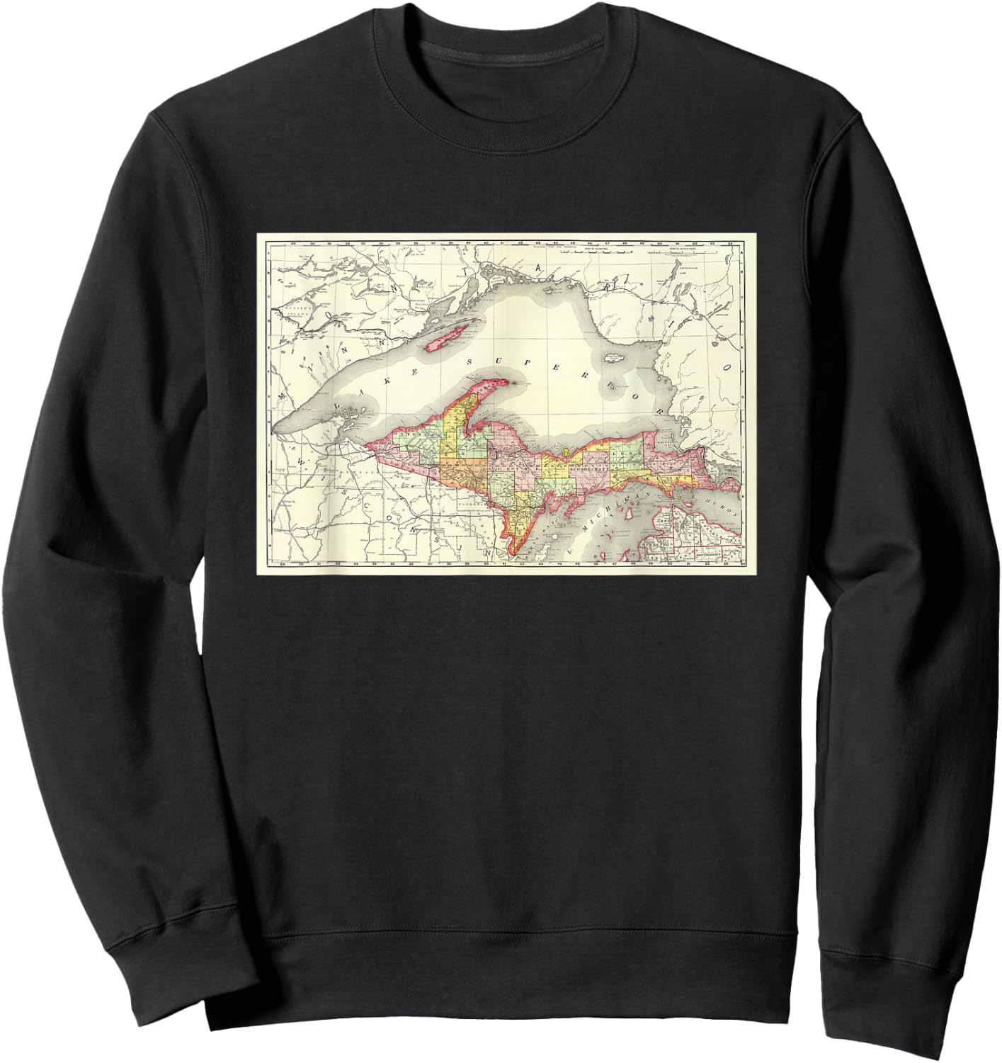 Michigan Upper Peninsula Map Sweatshirt - Sweatshirt | Black