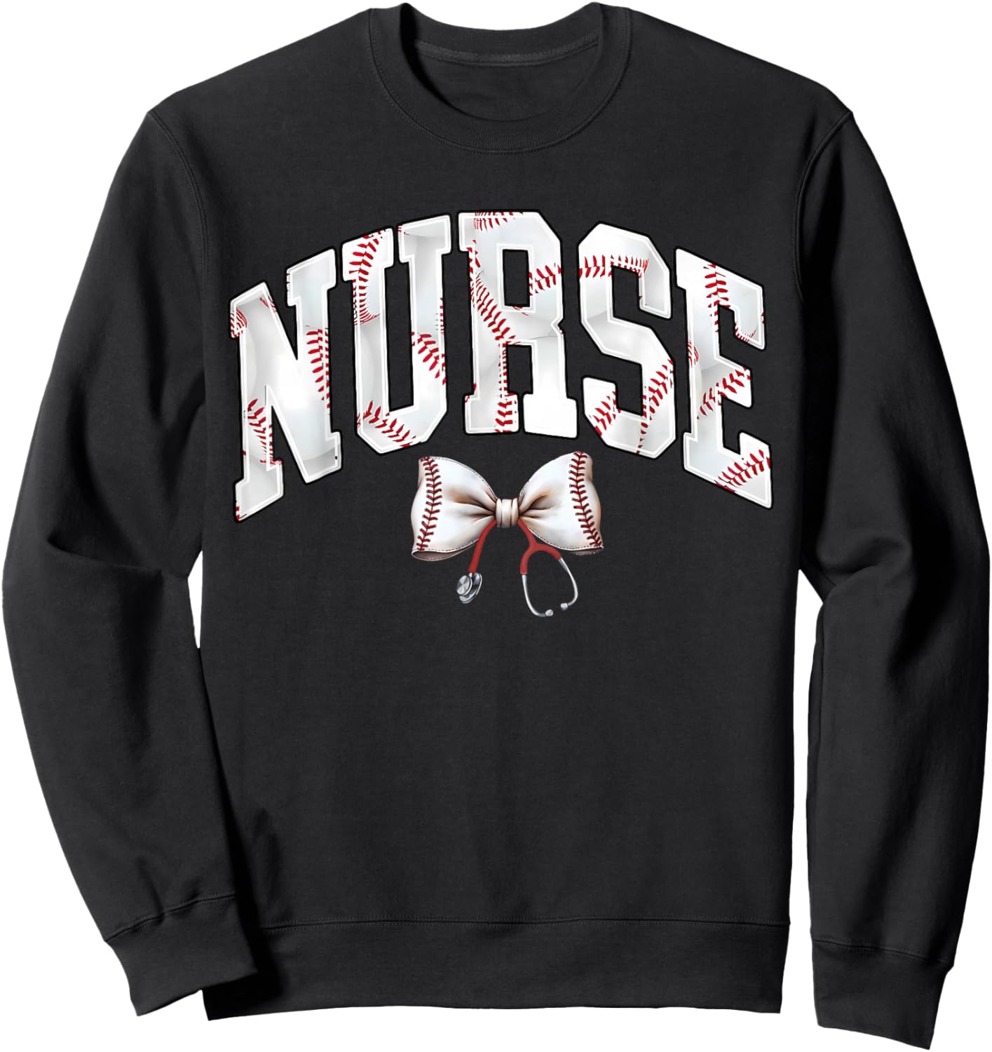 Nurse Baseball Stethoscope Coquette Bow RN Nursing Baseball Sweatshirt - Sweatshirt | Black