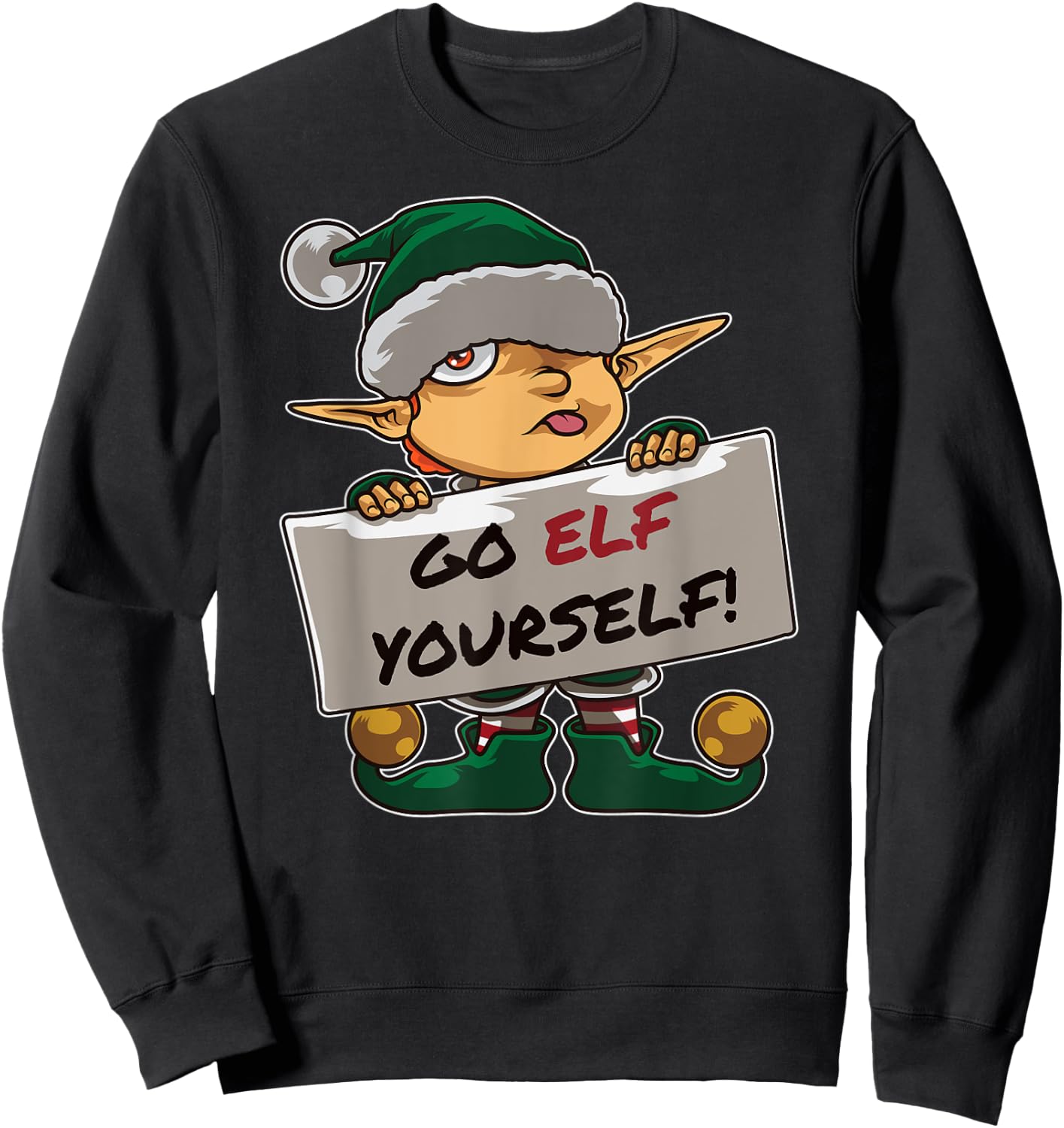 Christmas Bad Elf Dirty Pun "Go Elf Yourself" Provocative Sweatshirt - Sweatshirt | Black