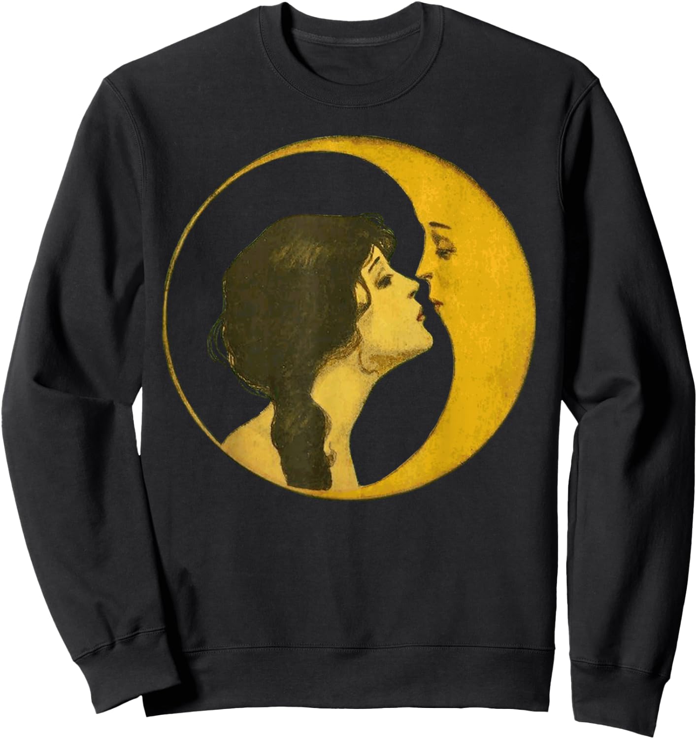 Kiss the Man On The Moon Vintage Art Celestial Gift Sweatshirt - Sweatshirt | Black