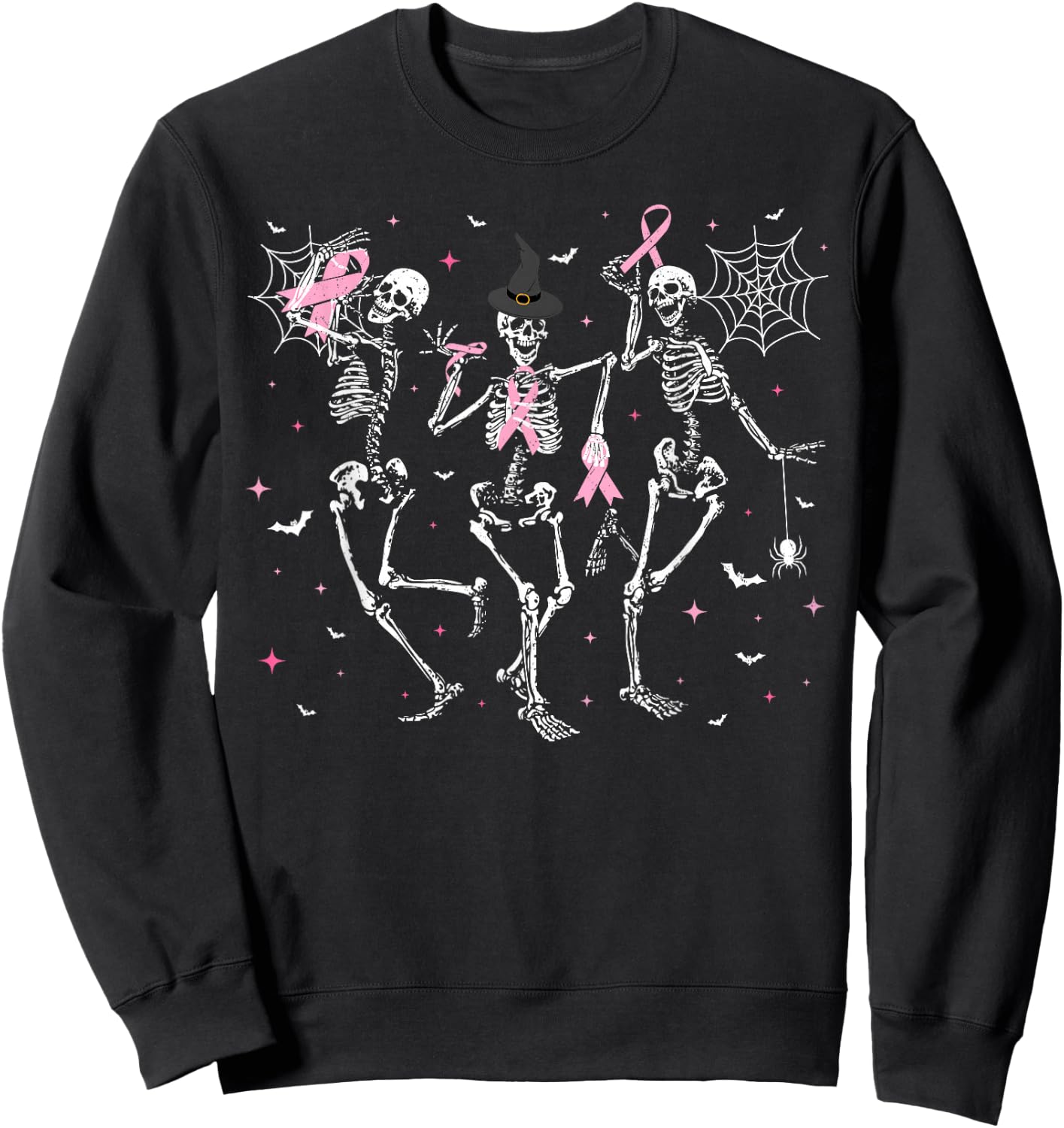 Pink Ribbon Halloween Breast Cancer Awareness Skeleton Sweatshirt - Sweatshirt | Black