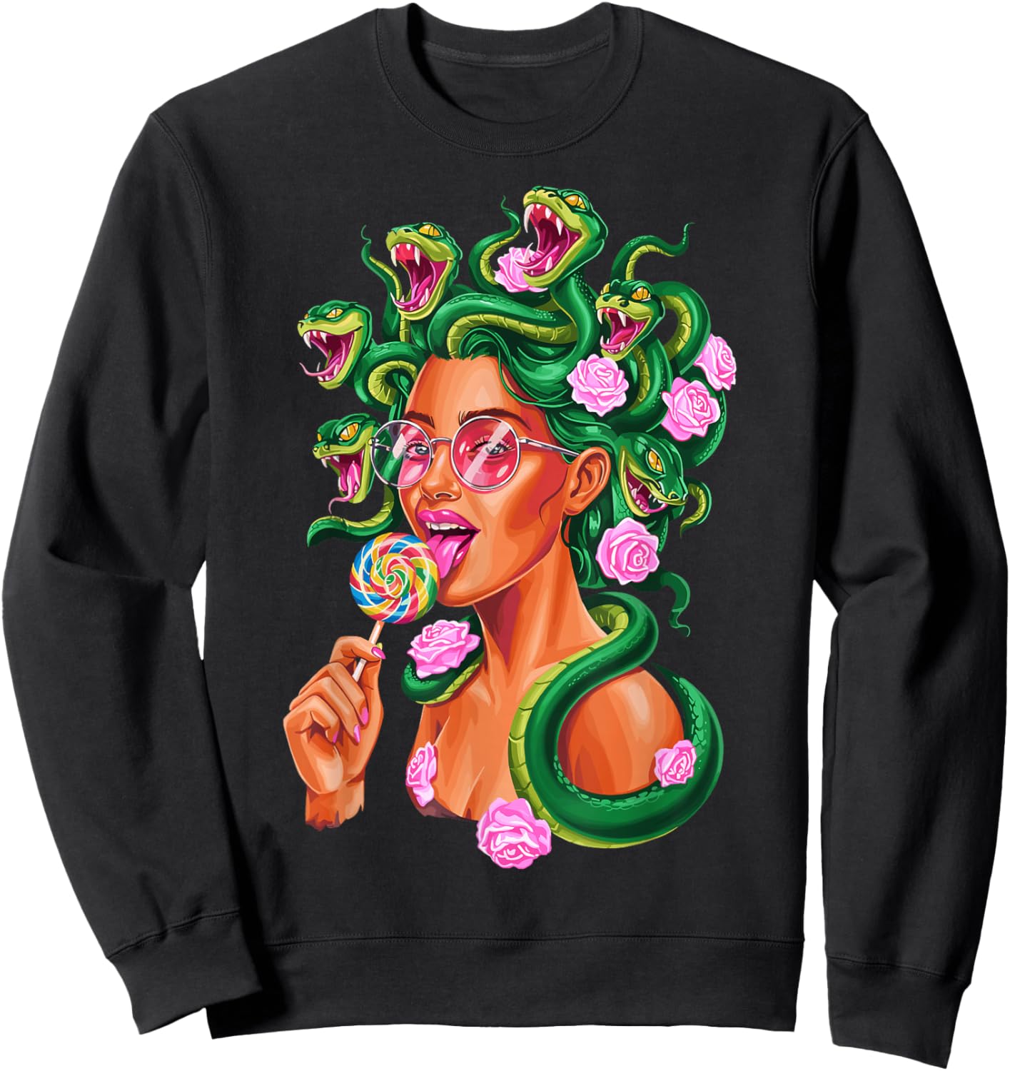 Cool Modern Medusa Snakes Greek Mythology Feminist Lollipop Sweatshirt - Sweatshirt | Black