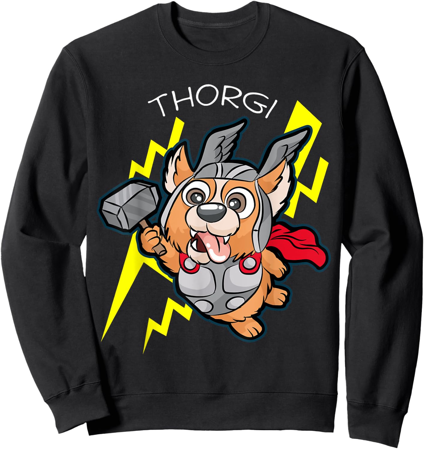 Thorgi | Corgi Thor Thunder Lightning Cartoon Gift Sweatshirt - Sweatshirt | Black
