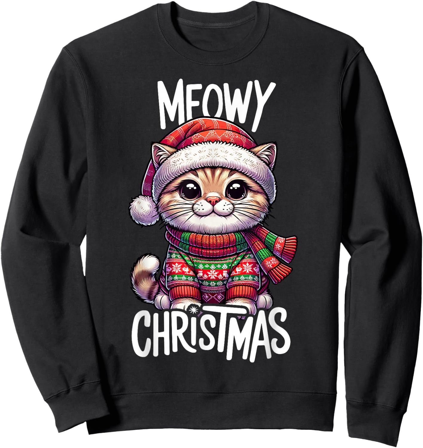 Meowy Christmas Cat Lover Funny Festive Holidays Cute Kitten Sweatshirt - Sweatshirt | Black