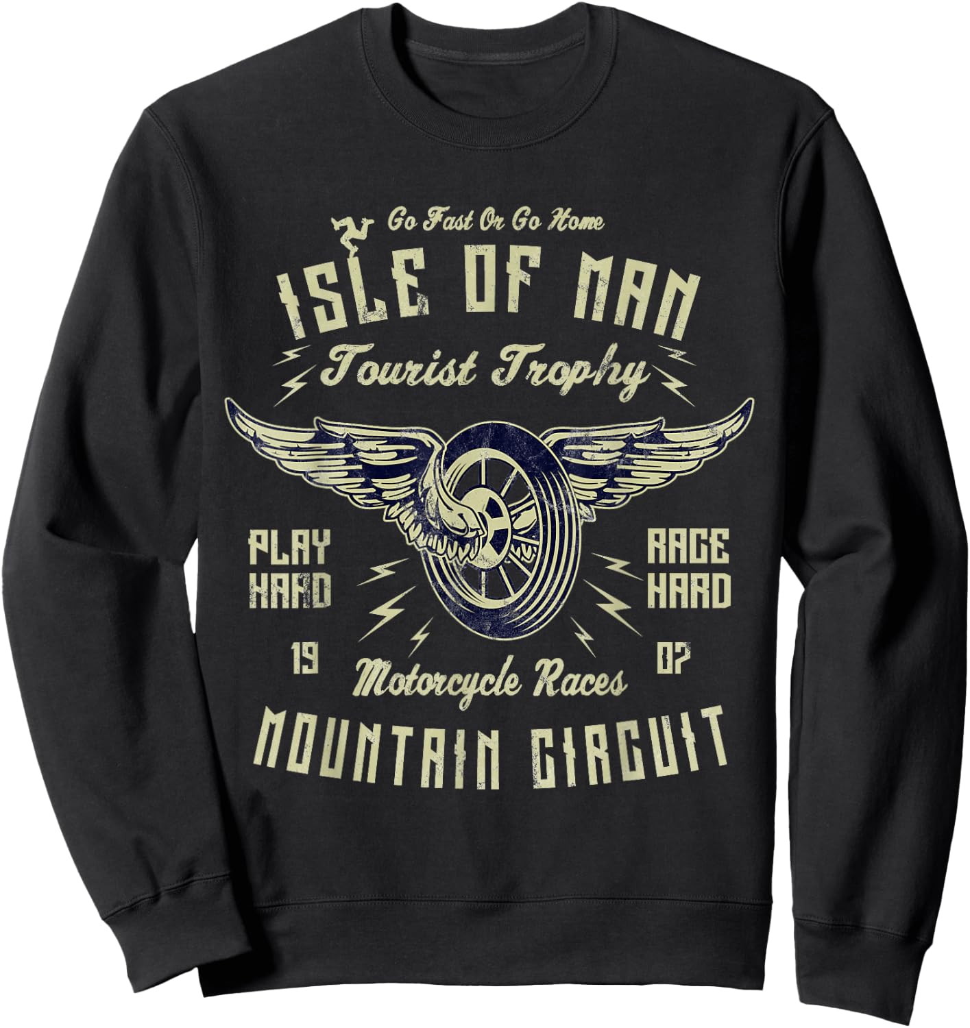 Isle Of Man TT Races Vintage Winged Wheel Motorcycle Races Sweatshirt - Sweatshirt | Black
