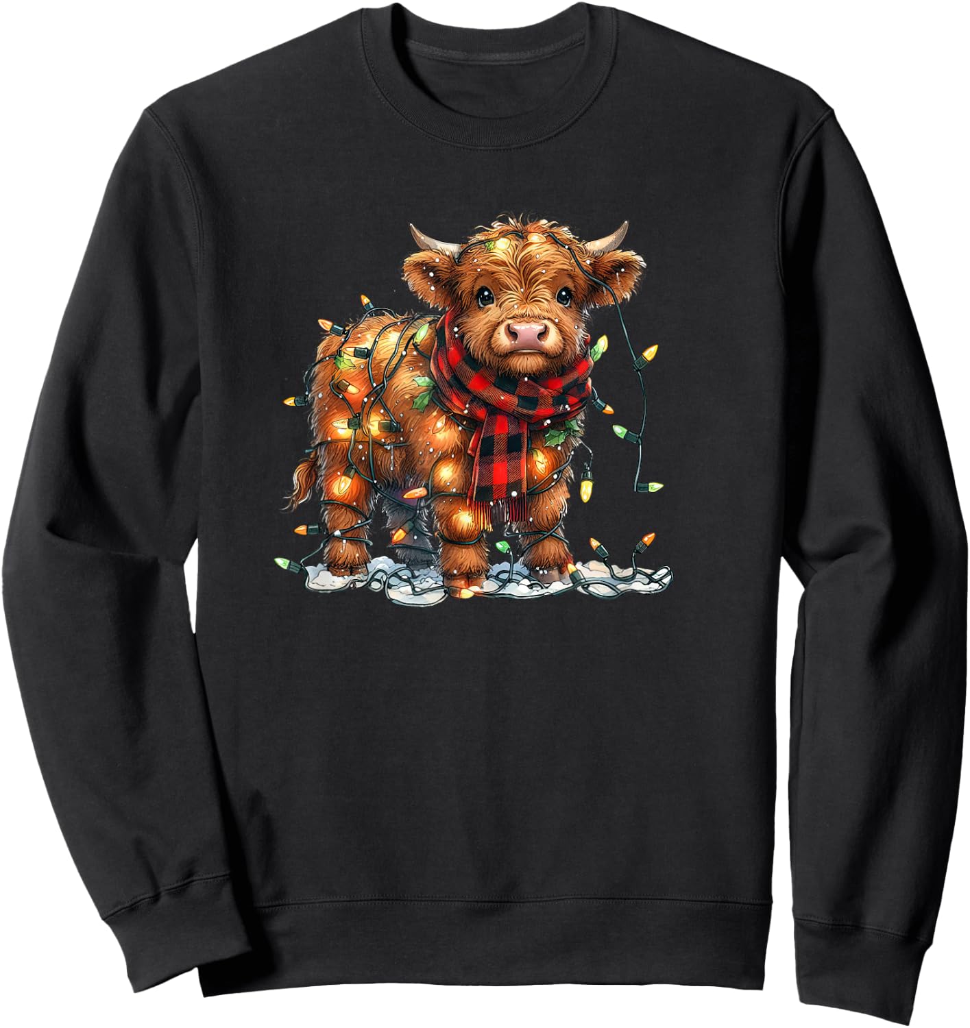 Highland Cow Christmas Xmas Santa Baby Wooly Farm Animal Kid Sweatshirt - Sweatshirt | Black