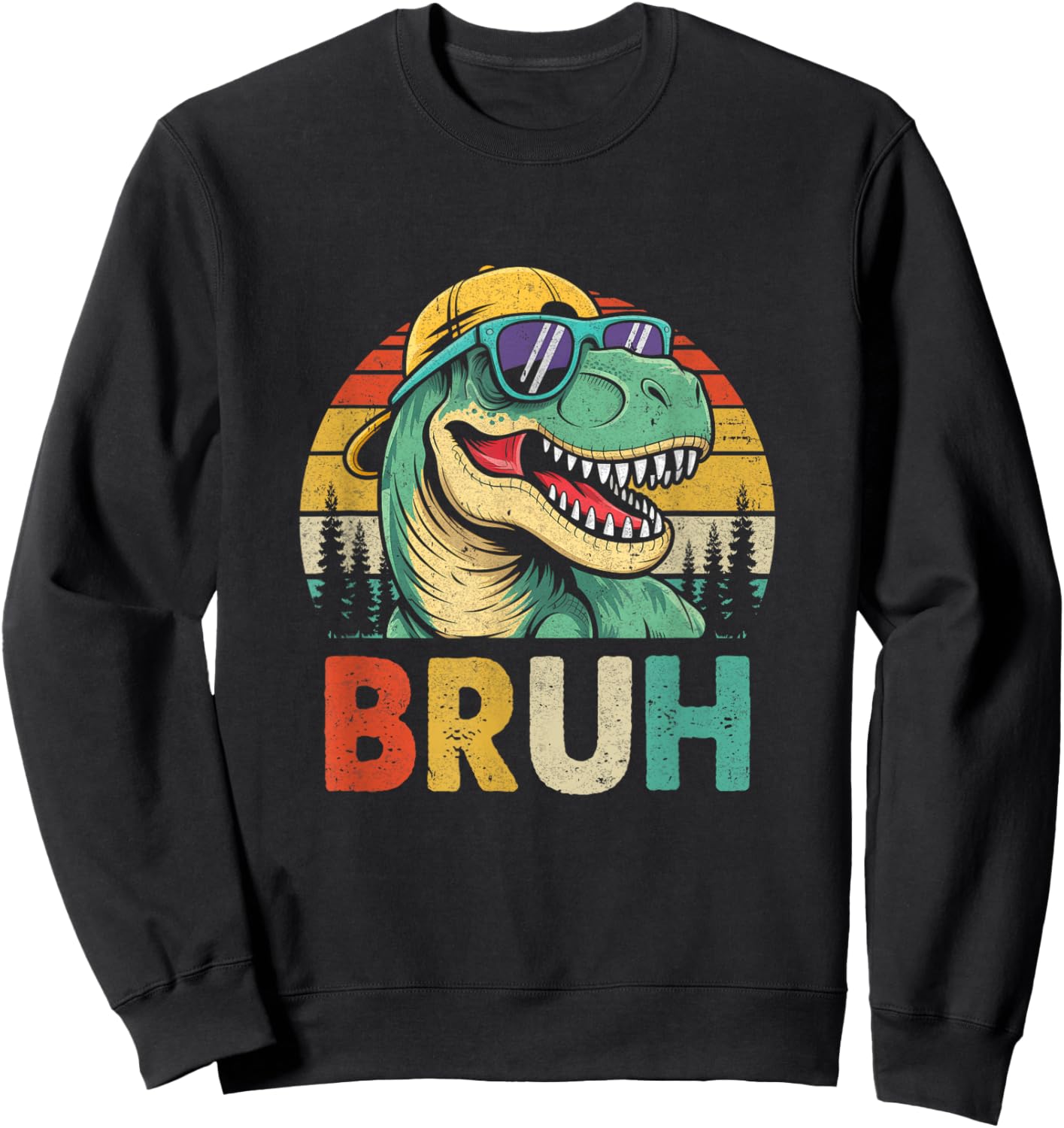 Retro Cool Dino Bruh Meme Funny Dinosaur T-Rex Vintage Sweatshirt - Sweatshirt | Black