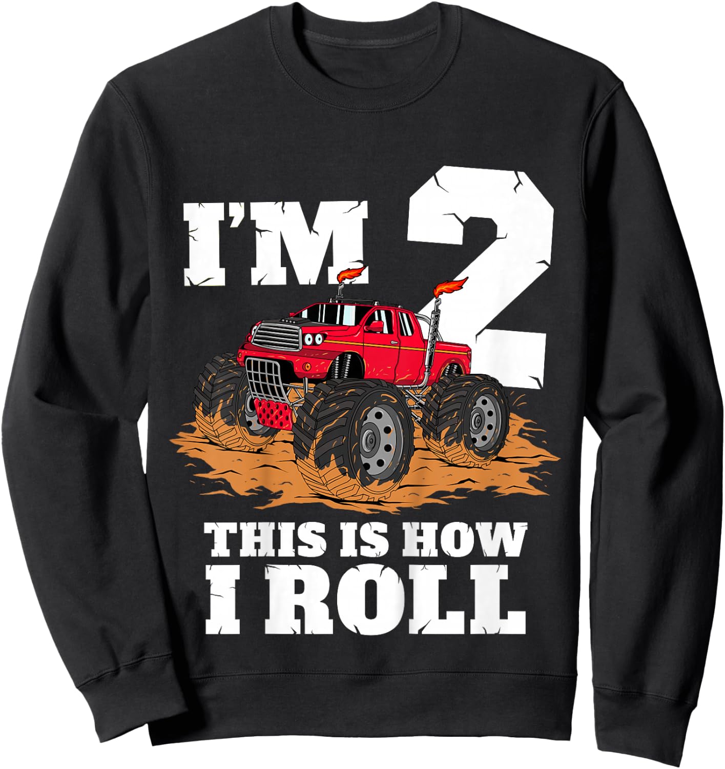 Kids Monster Truck 2nd Birthday Boy 2 Two Year Old Toddler Sweatshirt - Sweatshirt | Black