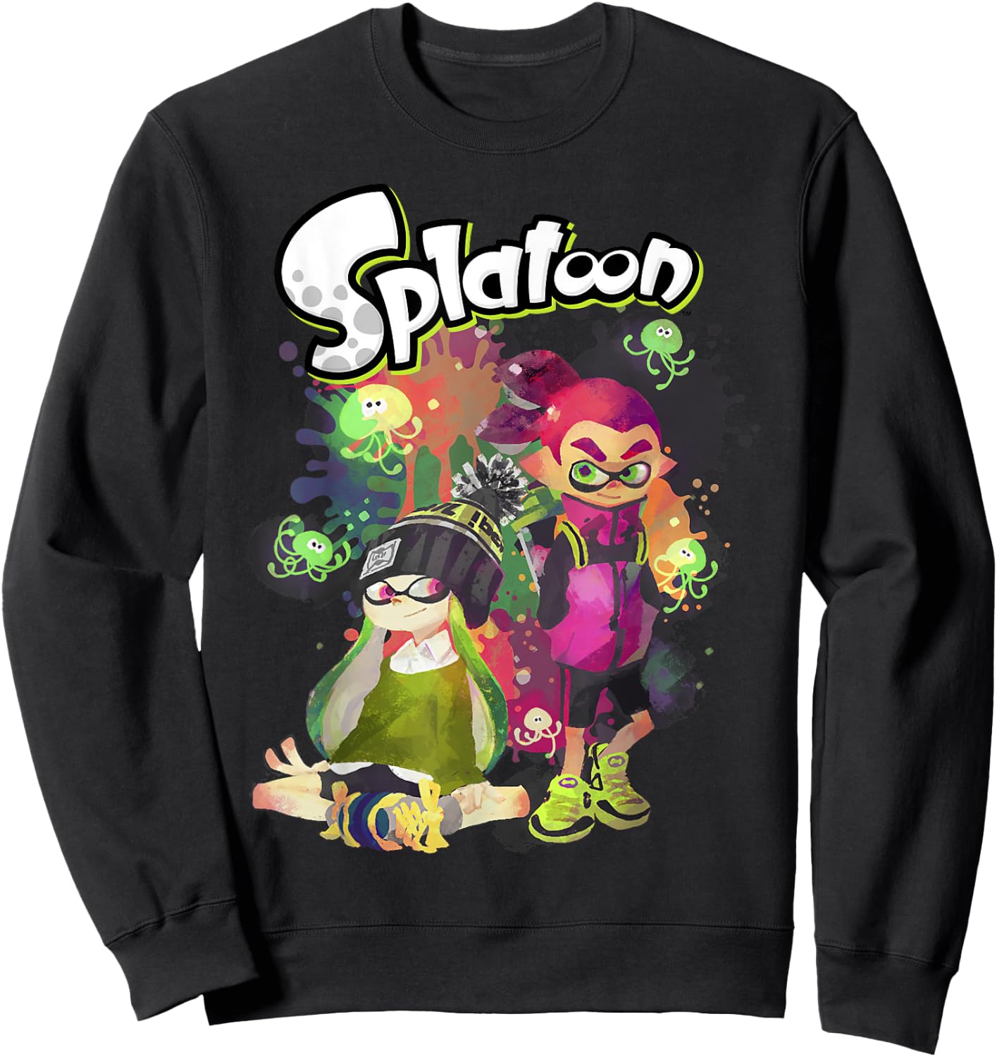 Splatoon Inkling Duo Paint Splatter Poster Sweatshirt - Sweatshirt | Black