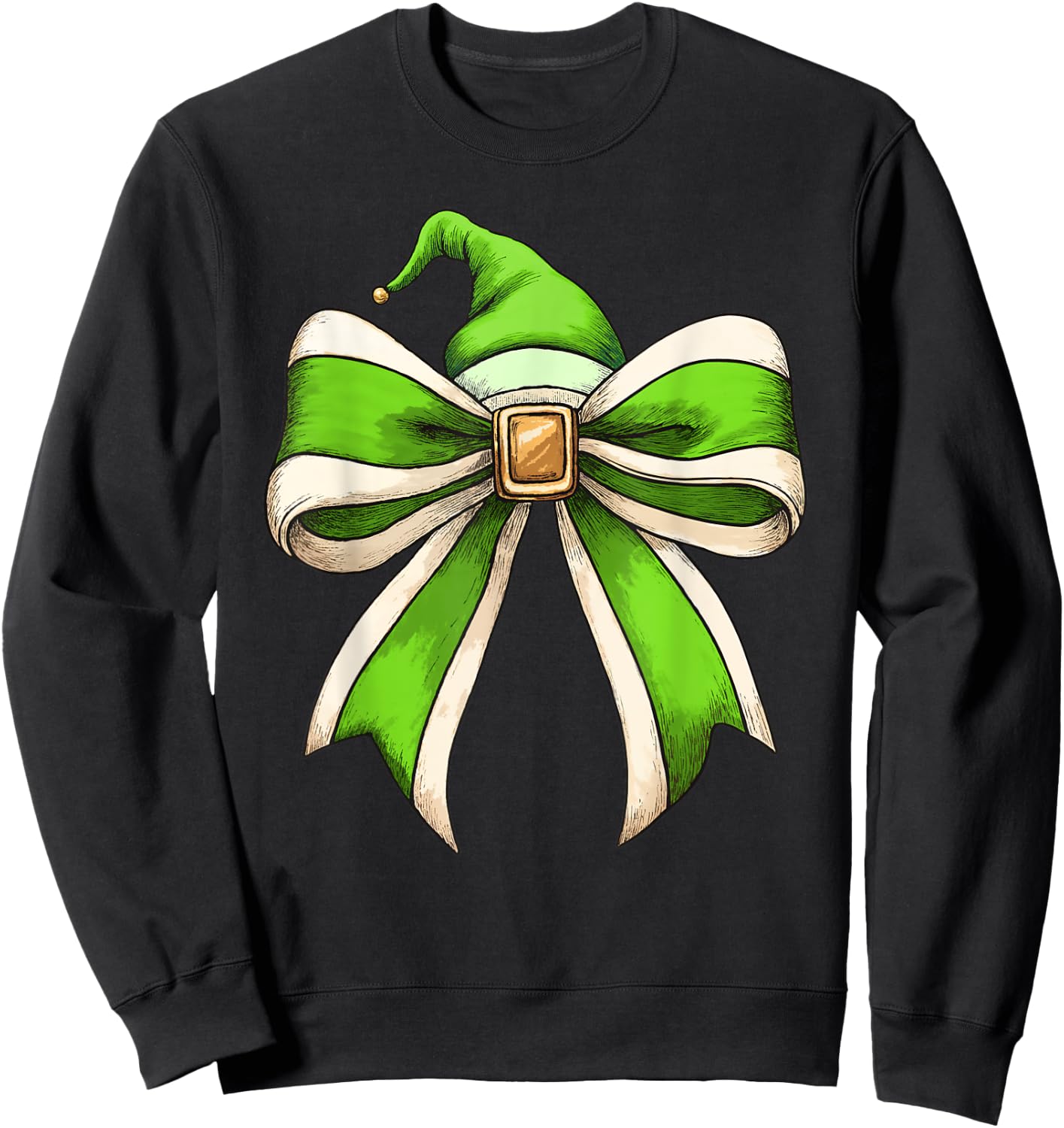 Coquette Christmas Bow Girls Women Holiday Ribbon Green Elf Sweatshirt - Sweatshirt | Black