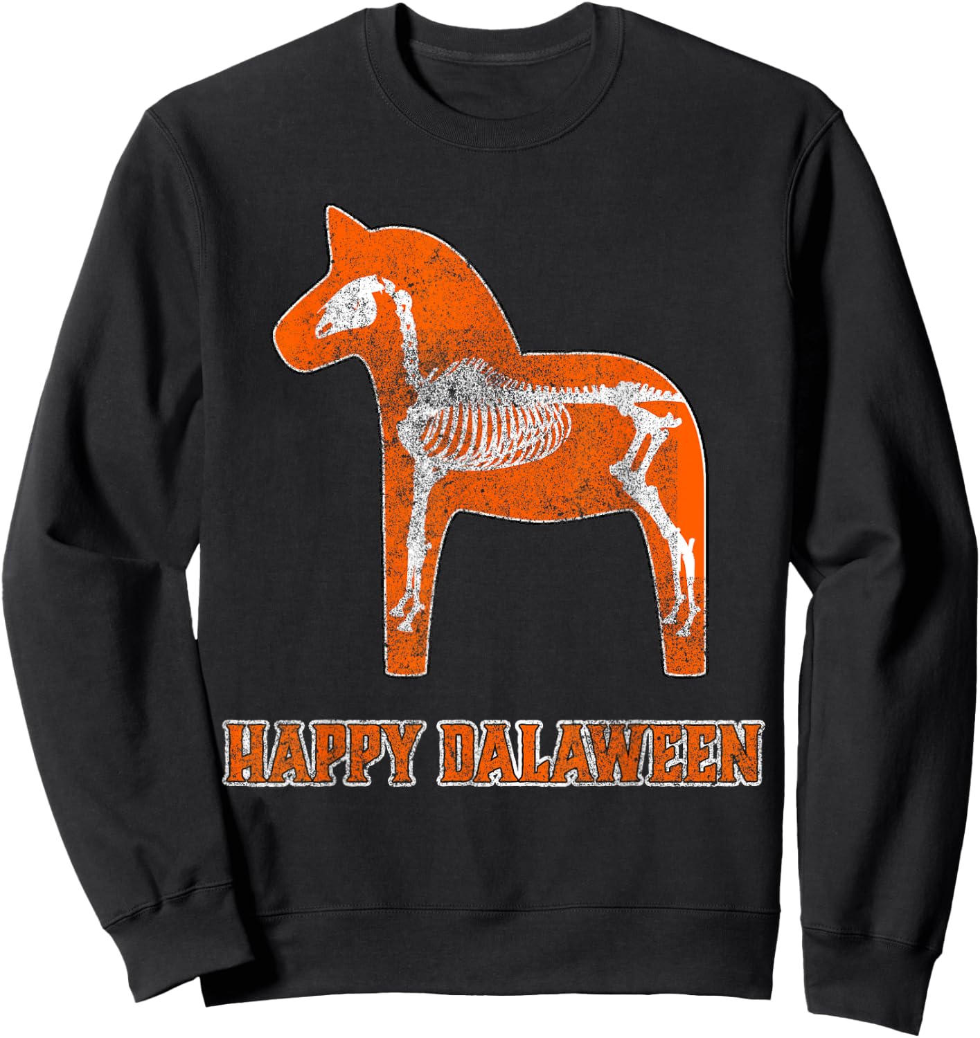 Swedish Halloween Happy Dalaween Scary Dala Horse Skeleton Sweatshirt - Sweatshirt | Black