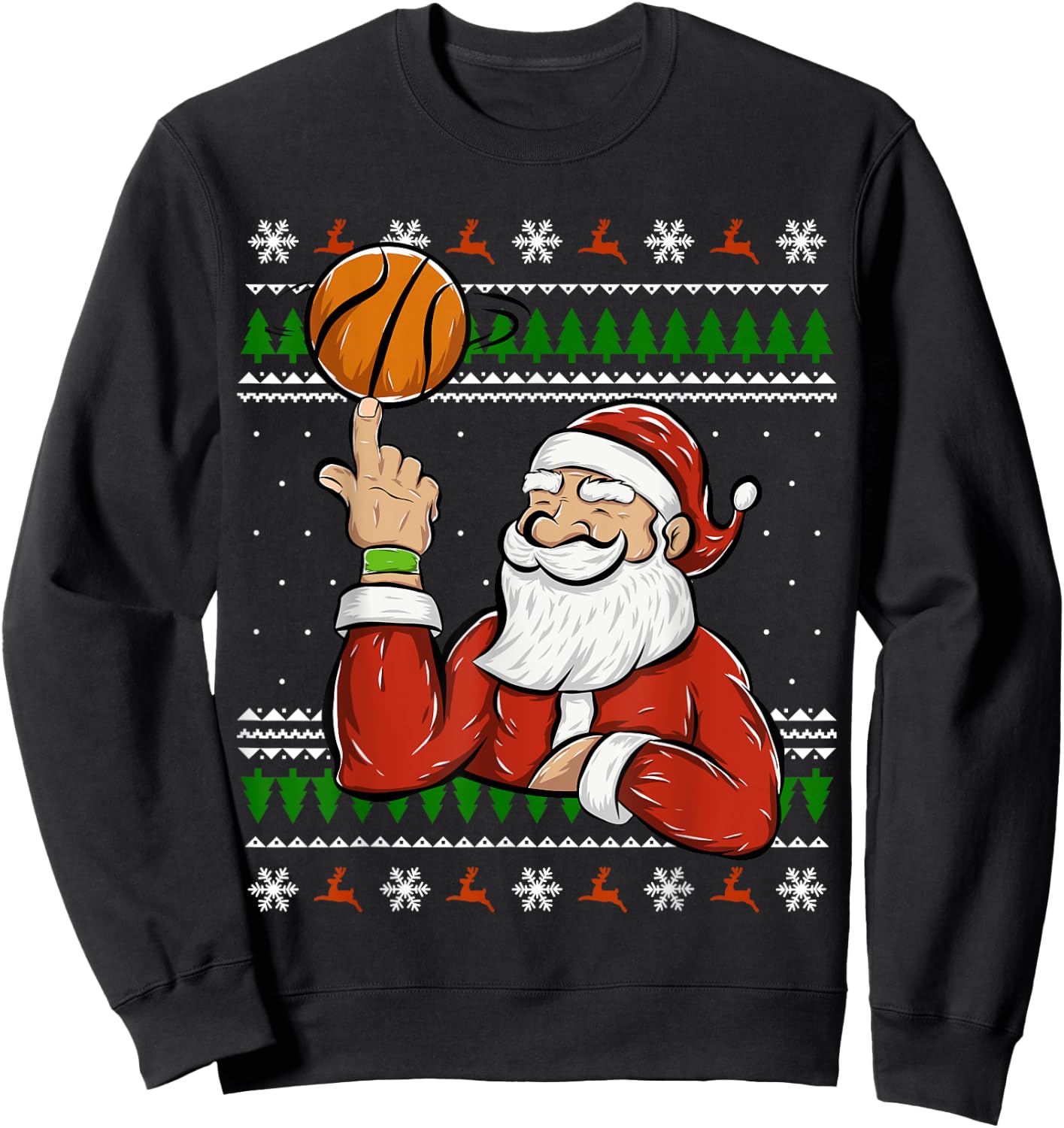 Santa Playing Basketball | Christmas Ugly Sweater Sweatshirt - Sweatshirt | Black