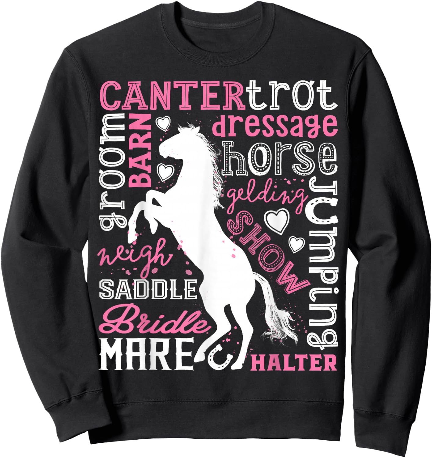 Horse Typography Word Art Girls Horseback Riding Equestrian Sweatshirt - Sweatshirt | Black