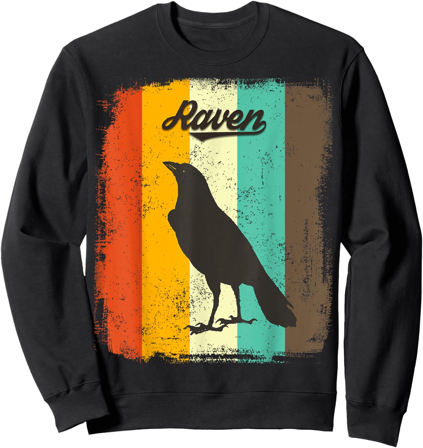 Raven Retro 70s Vintage Bird Lover Art Sweatshirt - Sweatshirt | Black