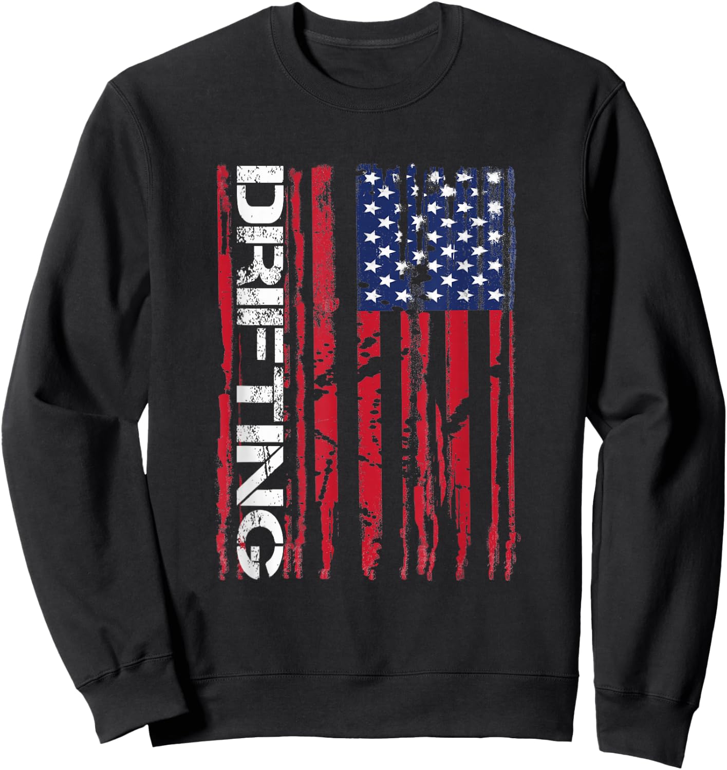 Vintage American Flag Car Racing Drifting Sweatshirt - Sweatshirt | Black