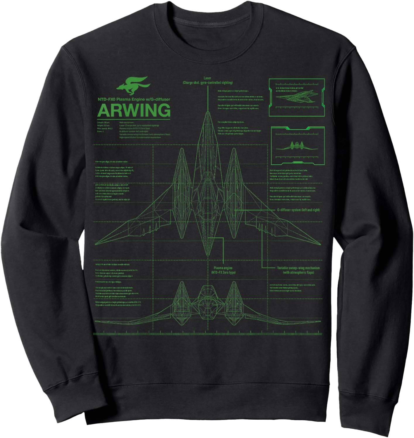 Nintendo Star Fox Zero Arwing Schematics Poster Sweatshirt - Sweatshirt | Black