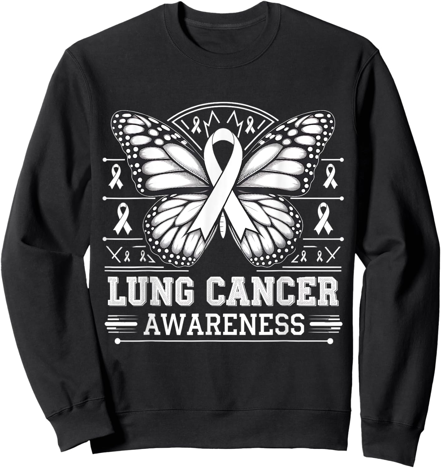 Butterfly Lung Cancer Awareness Month Support White Ribbon Sweatshirt - Sweatshirt | Black