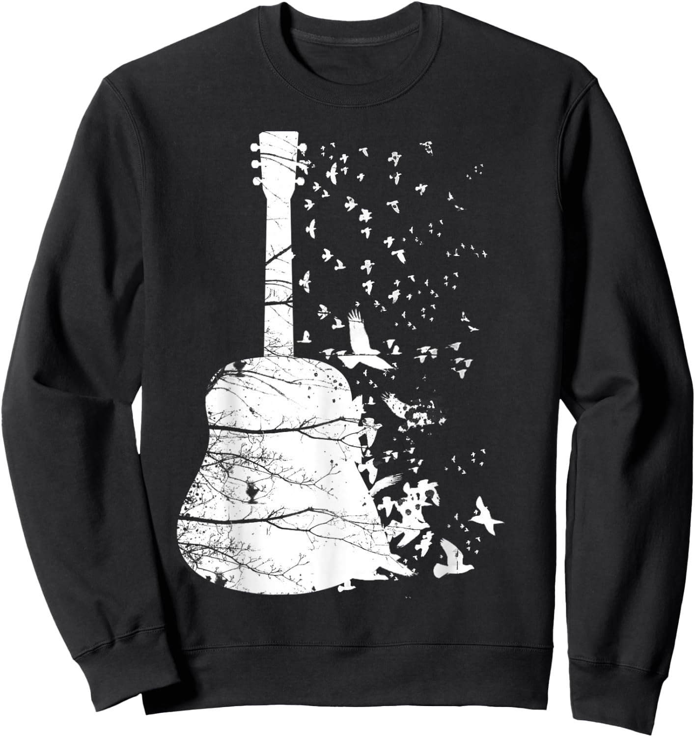 Fantastic Nature Guitar with Flying Birds Sweatshirt - Sweatshirt | Black