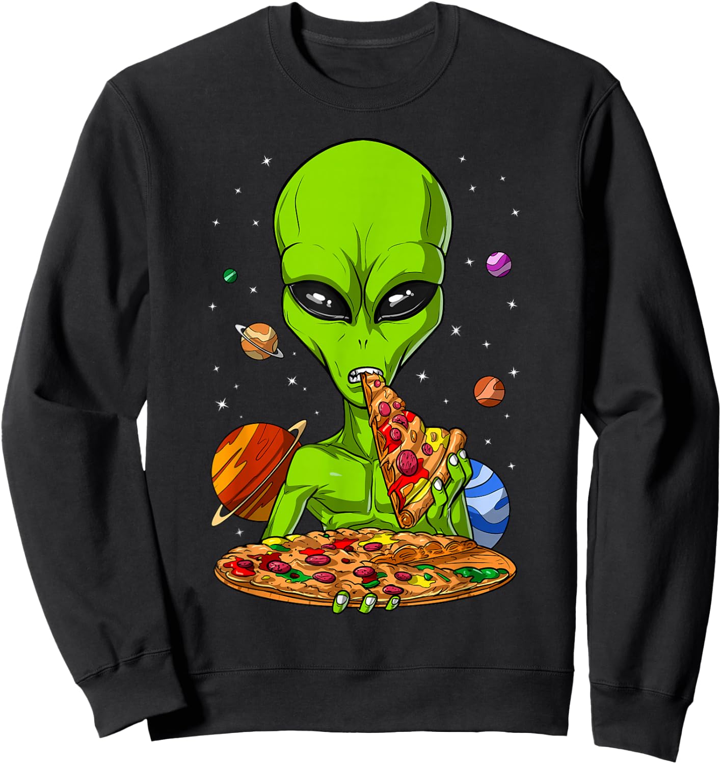Space Alien Eating Pizza Funny Pizza Lover Sweatshirt - Sweatshirt | Black