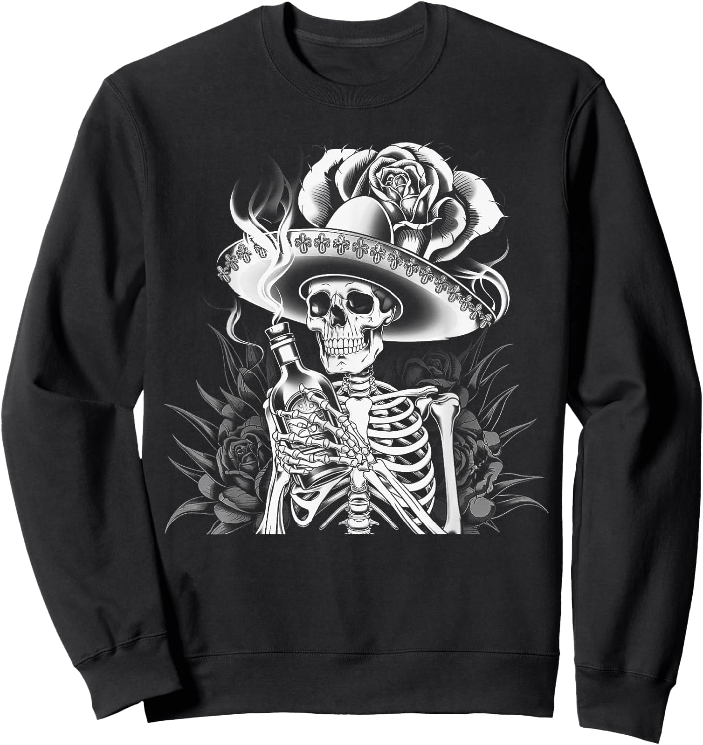 Mexico Vintage Skeleton Tequila Dia De Los Muertos Mexican Sweatshirt - Sweatshirt | Black
