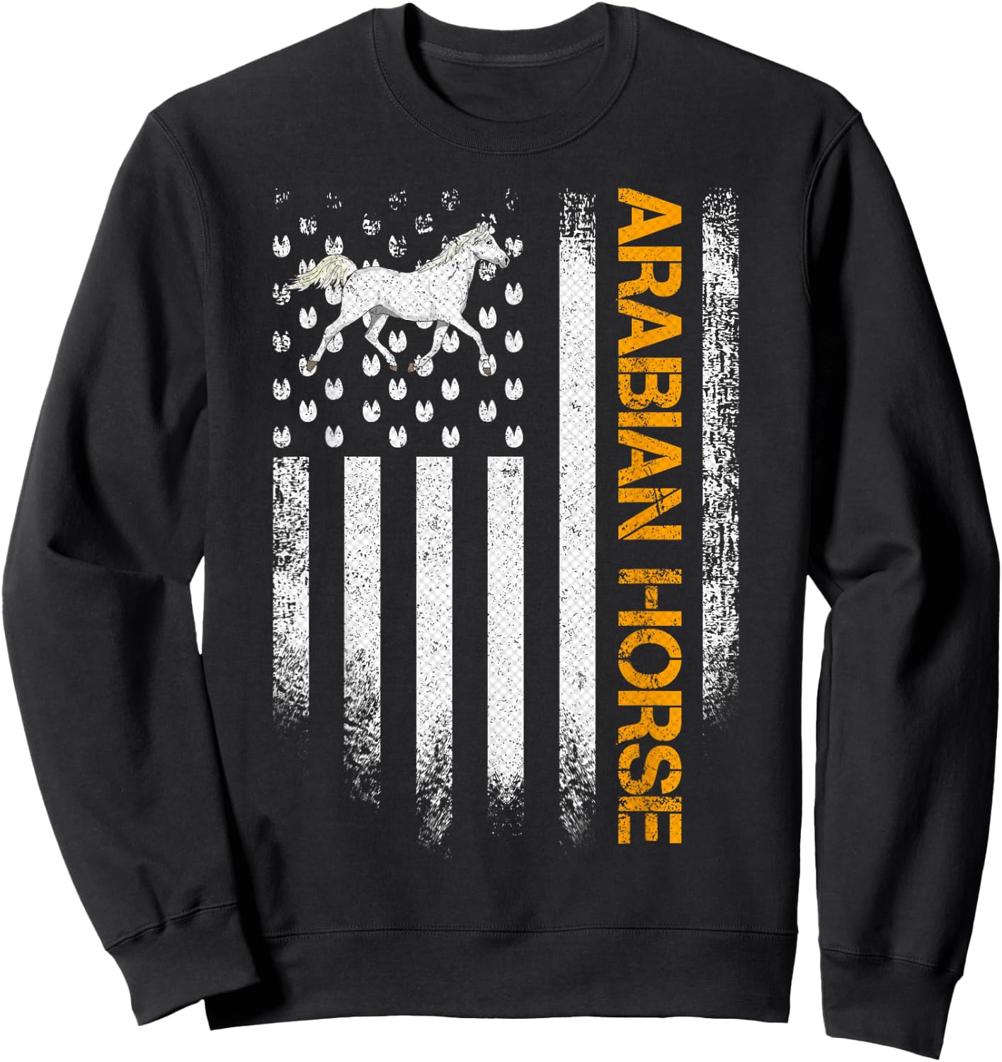 Vintage USA American Flag Arabian Funny Horse Riders Lover Sweatshirt - Sweatshirt | Black