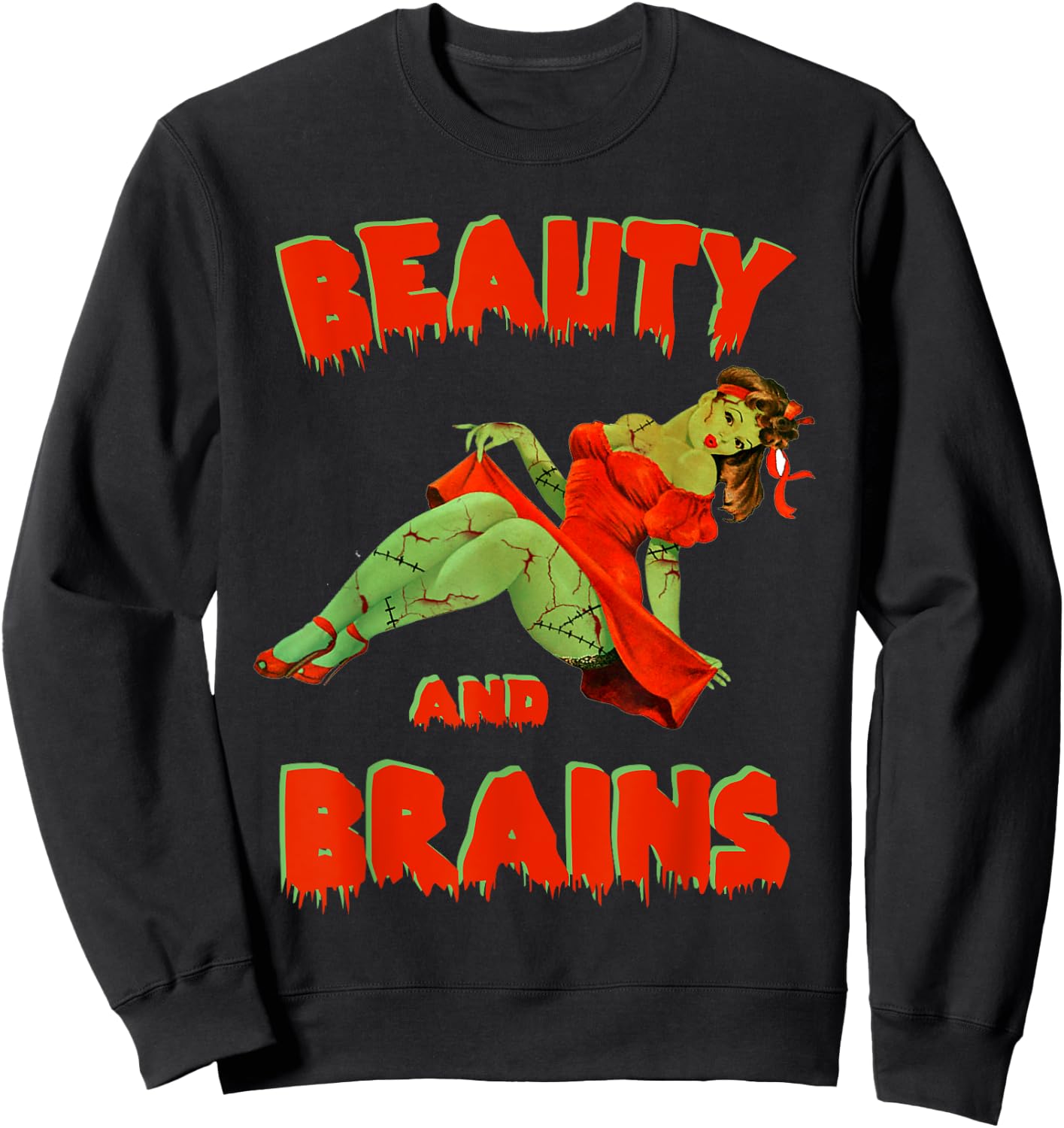 Zombie Pin Up Girl Halloween Beauty Brains Model Cute Sweatshirt - Sweatshirt | Black