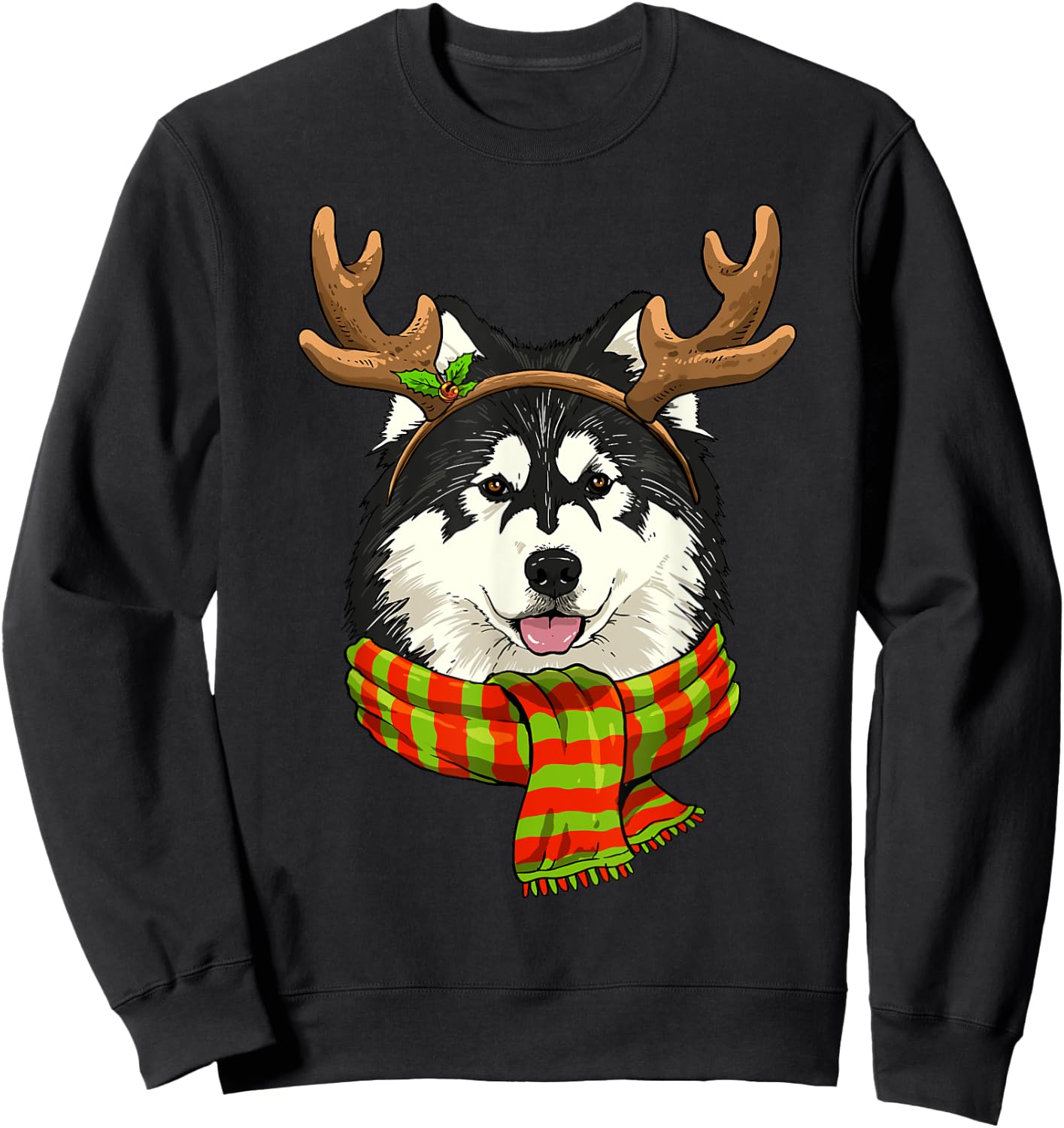 Alaskan Malamute Reindeer Christmas Shirt Xmas Pet Dog Lover Sweatshirt - Sweatshirt | Black