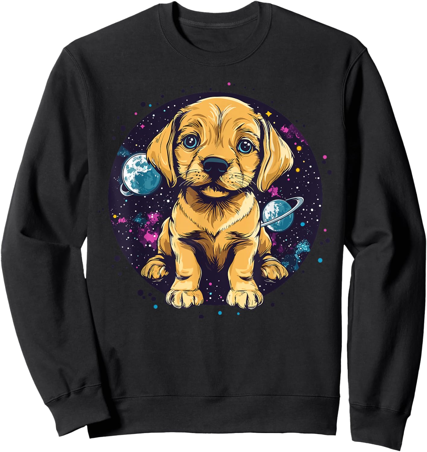 Puppy In Space Cute Cosmic Adventure Sweatshirt - Sweatshirt | Black