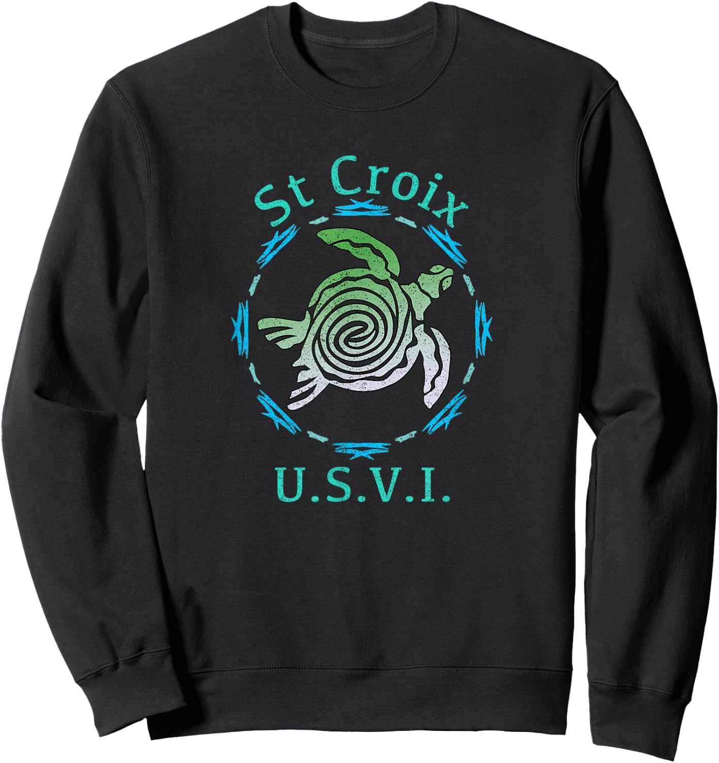 St. Croix USVI Vintage Tribal Turtle Gift Sweatshirt - Sweatshirt | Black