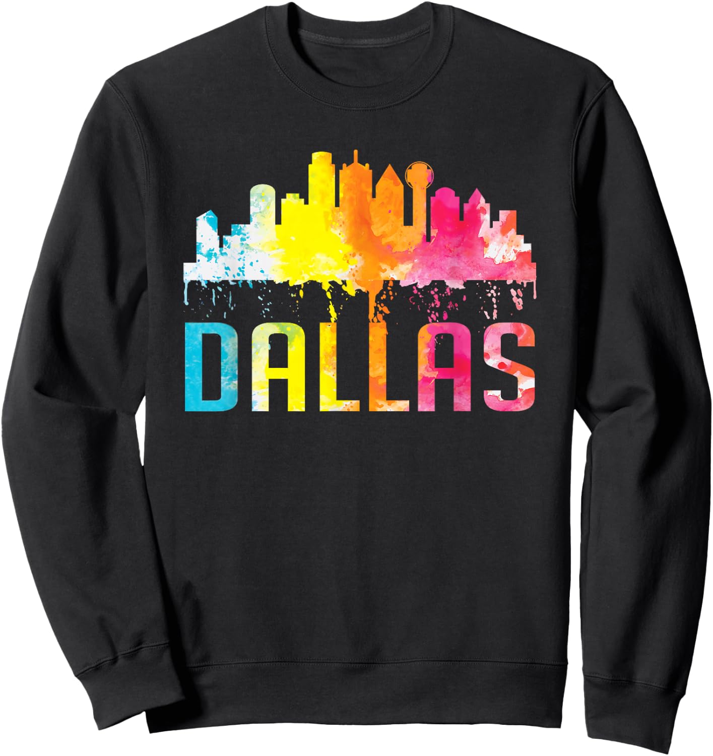 Dallas Texas Retro Watercolor Skyline Art Souvenir Gift Sweatshirt - Sweatshirt | Black