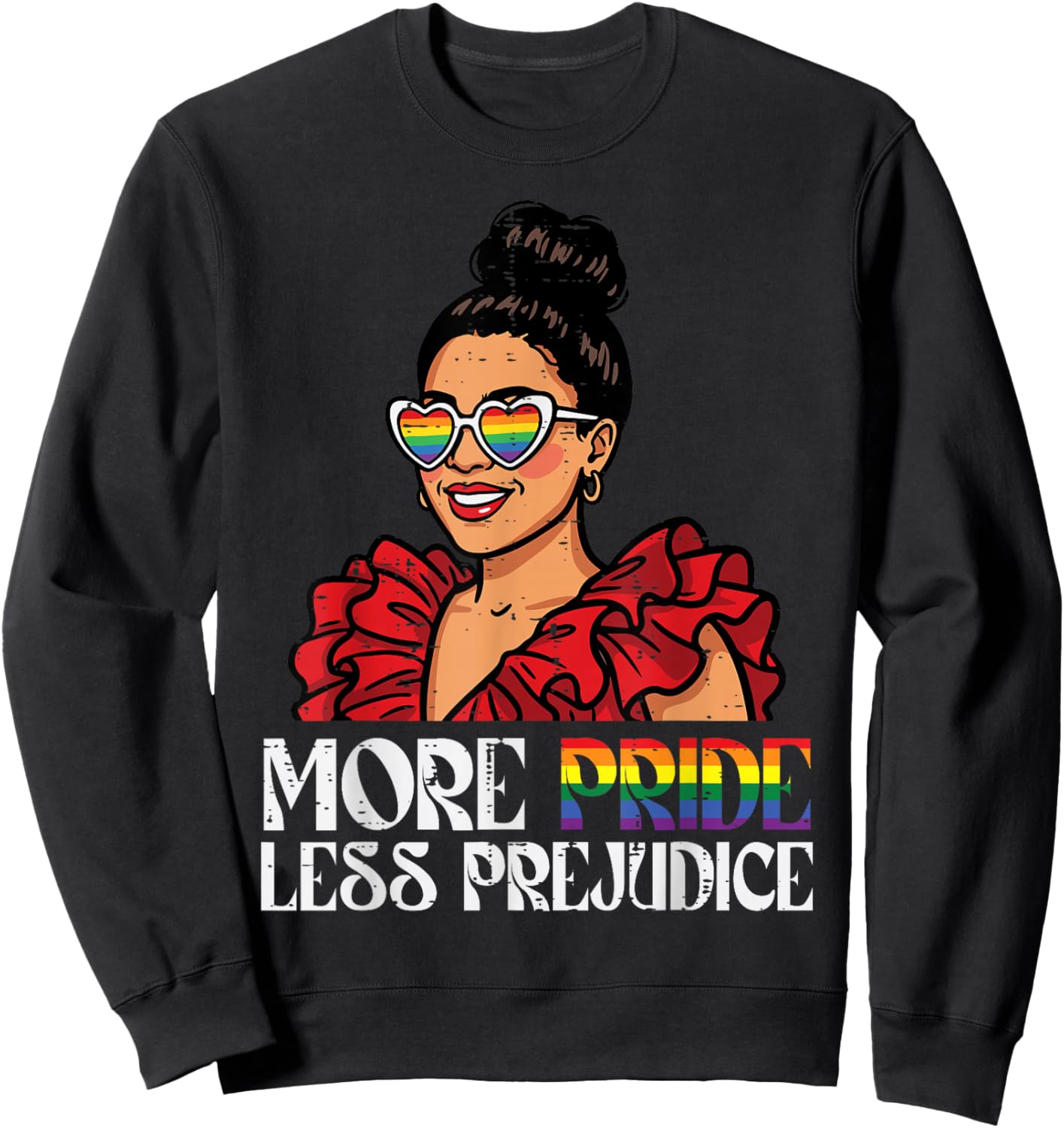 More Pride Less Prejudice LGBTQ Pride Flag Ally Women Men Sweatshirt - Sweatshirt | Black
