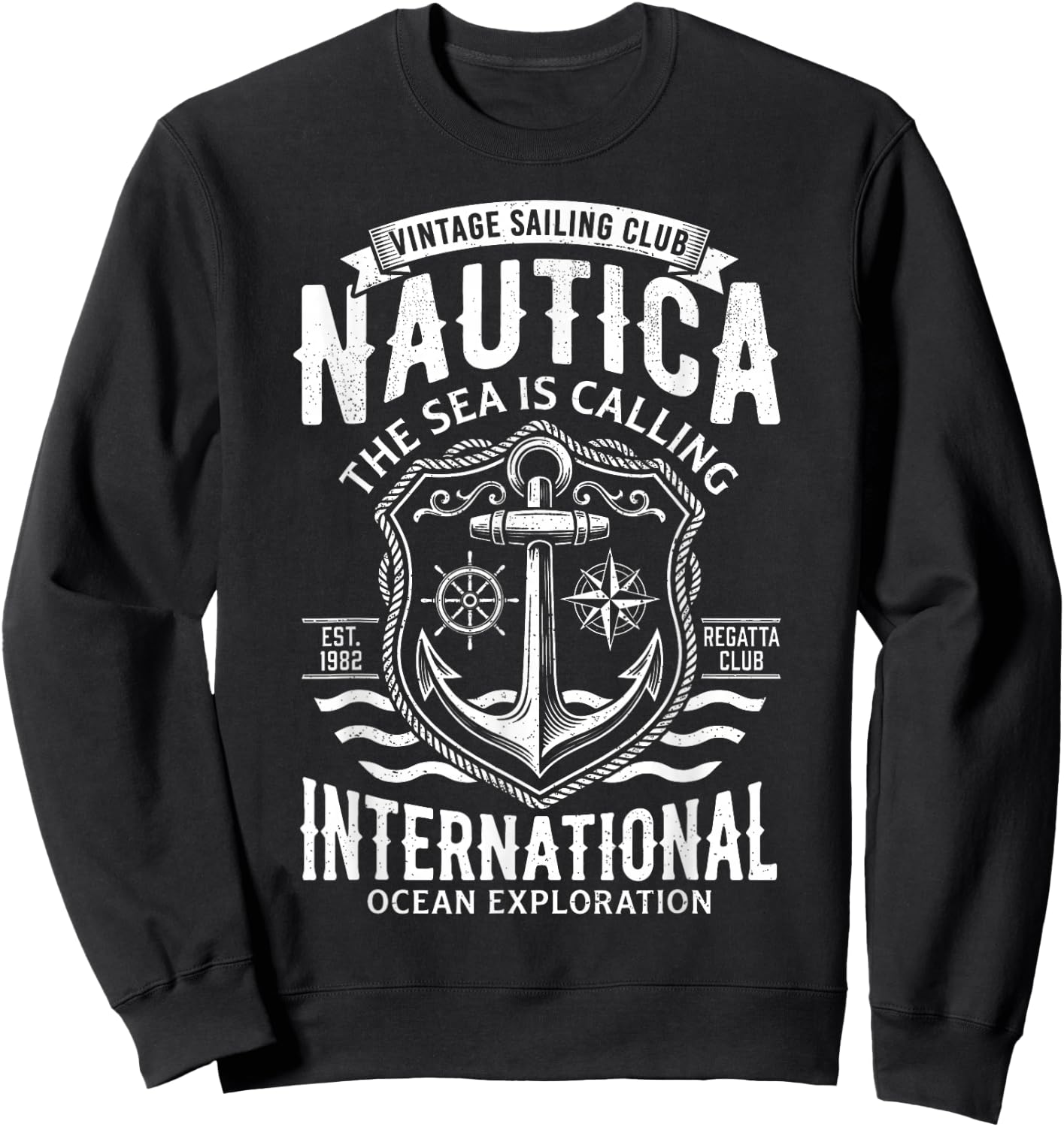 Nautica International Vintage Sailing Club Anchor Emblem Sweatshirt - Sweatshirt | Black